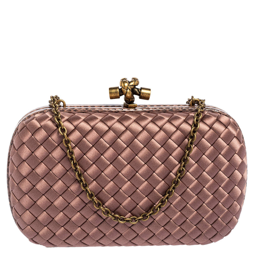 Pre Owned Bottega Veneta Mauve Satin and Ayers Trim Knot Clutch Bag