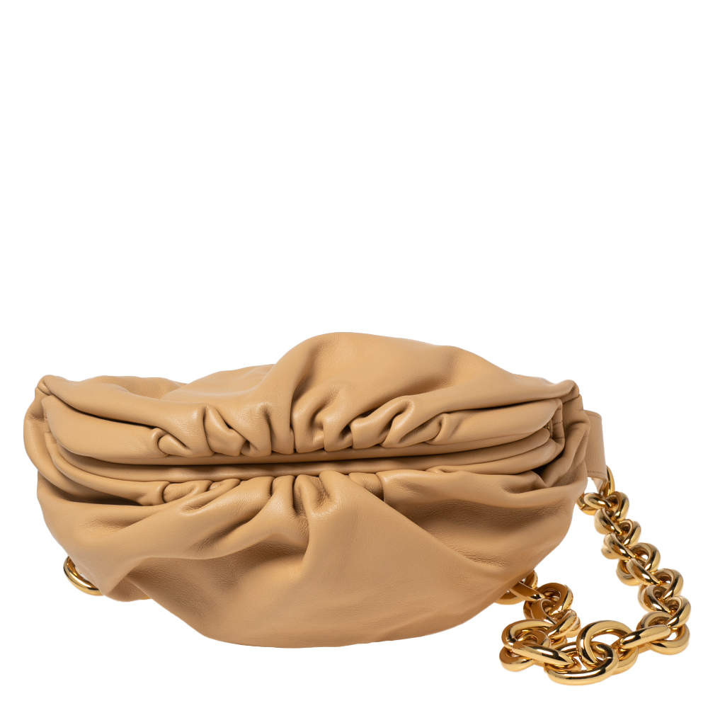 Pre Owned Bottega Veneta Almond Beige Leather The Belt Chain Pouch