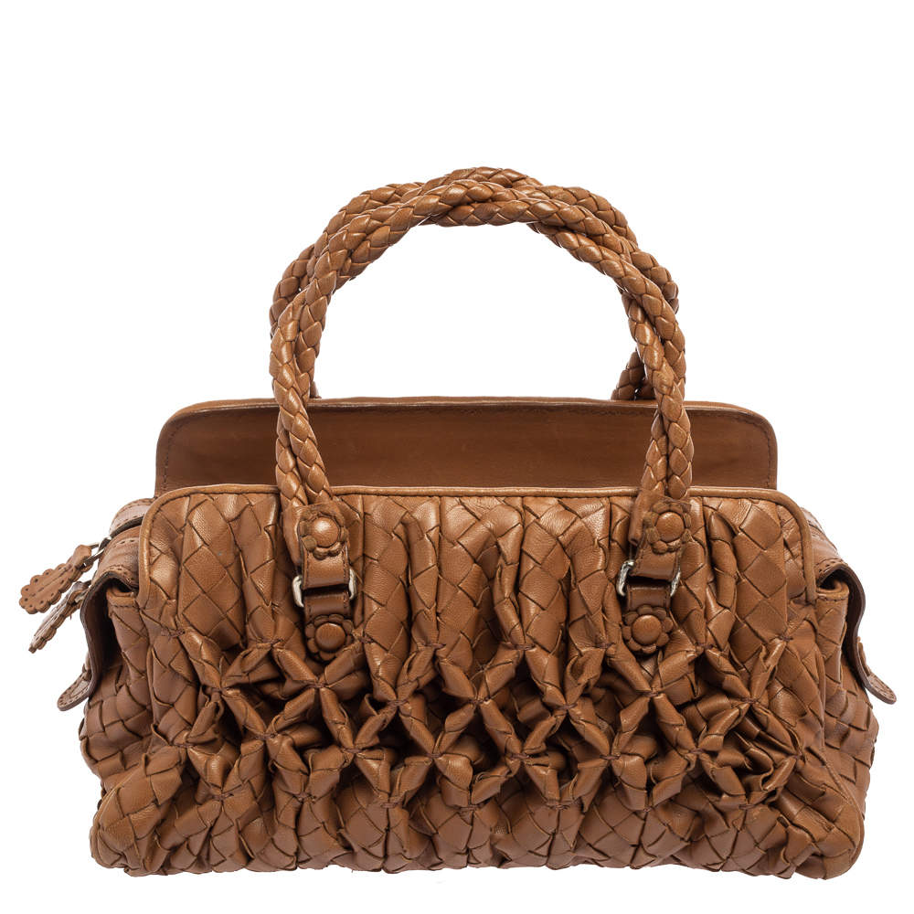 Pre Owned Bottega Veneta Brown Intrecciato Leather Braided Handle Satchel