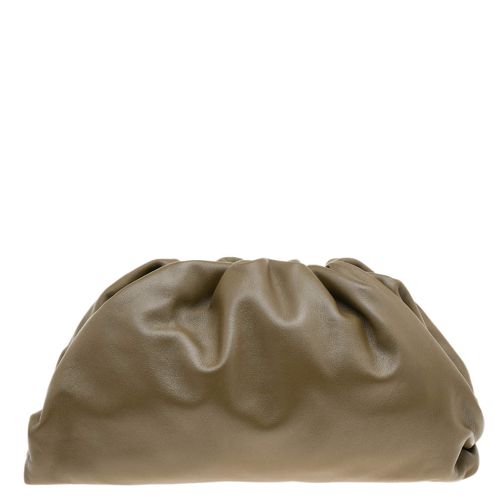 Pre Owned Bottega Veneta Olive Green Leather The Pouch Clutch