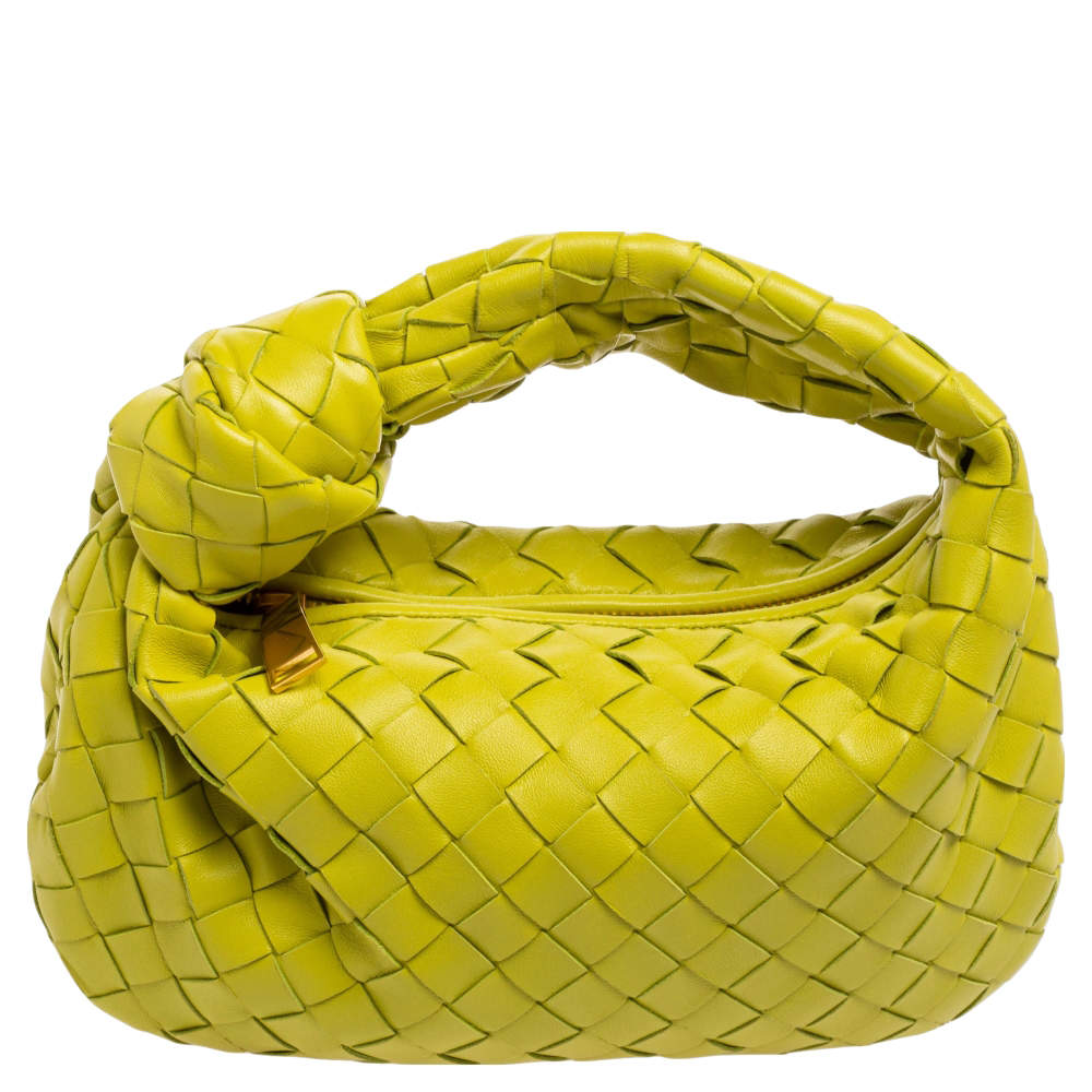 Pre Owned Bottega Veneta Apple Green Intrecciato Leather Mini BV Jodie Hobo