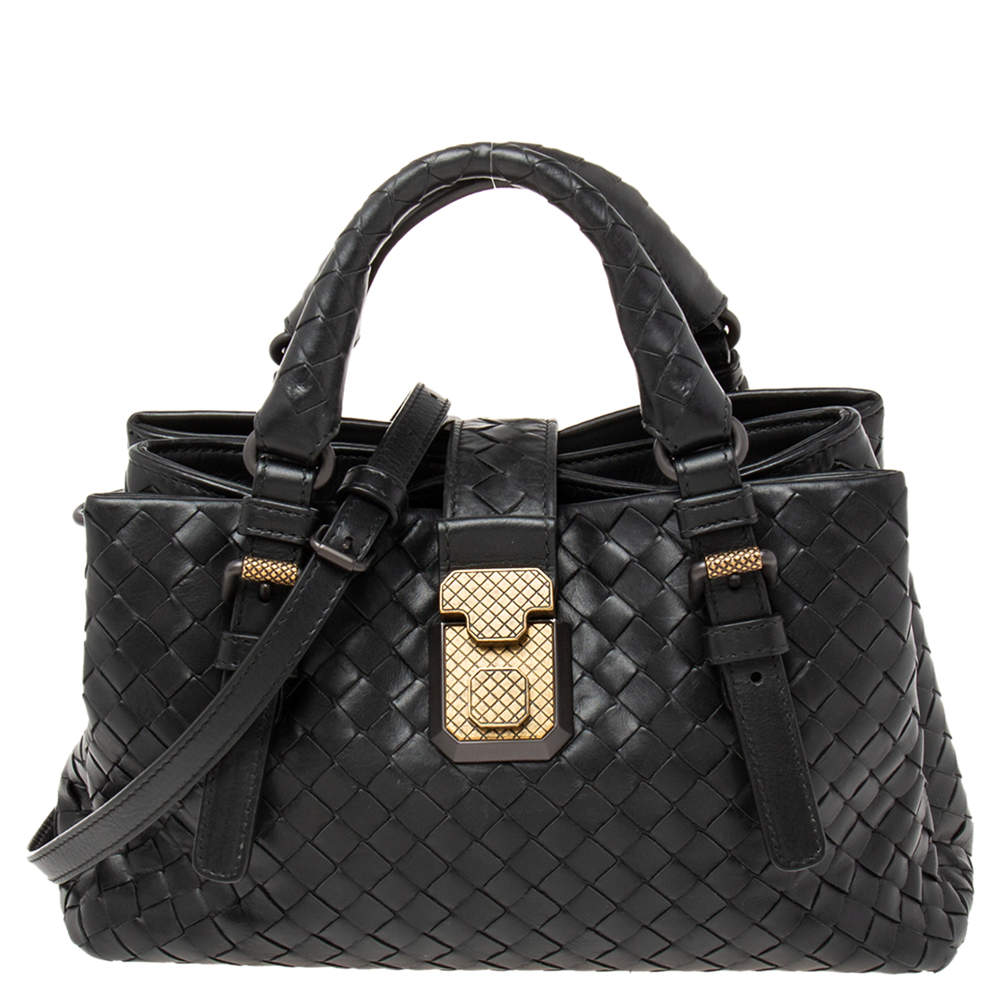 Pre Owned  Bottega Veneta Black Intrecciato Leather Mini Roma Tote