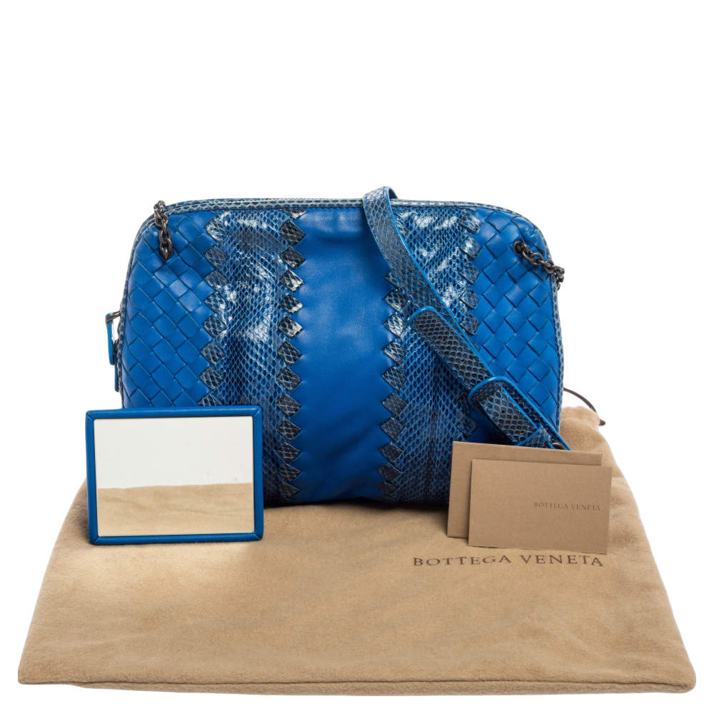 Bottega Veneta Dark Blue/Black Snake Skin and Intrecciato Leather Shoulder  Bag Bottega Veneta