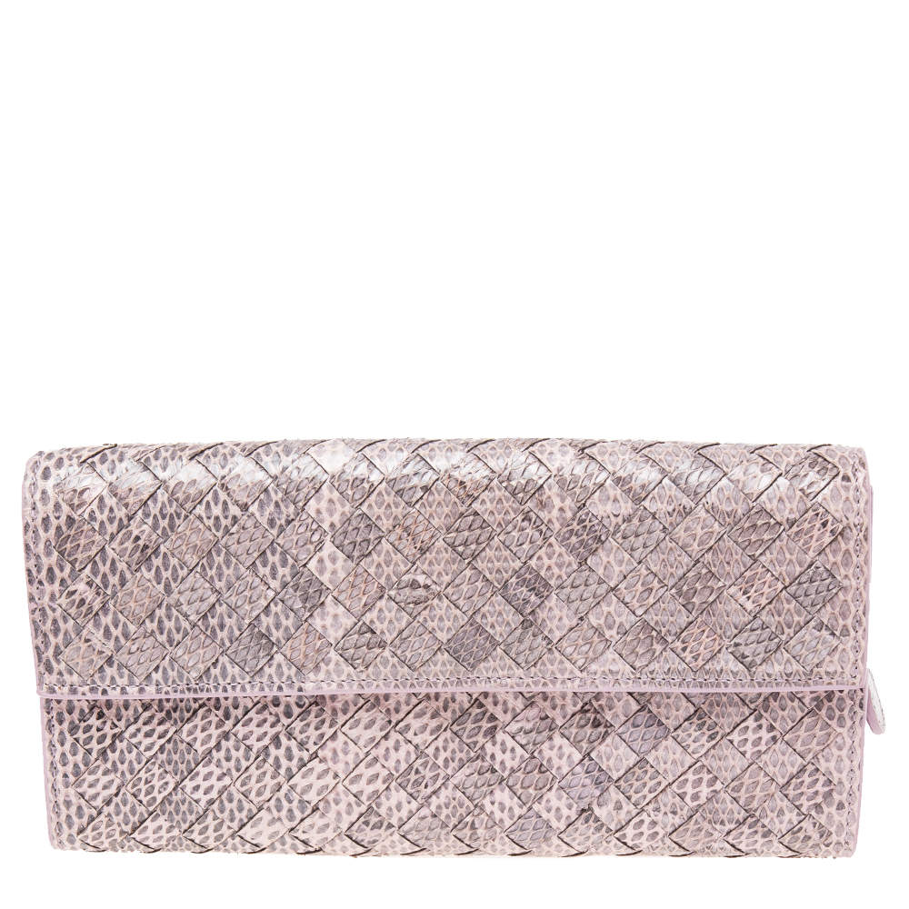 Pre Owned Bottega Veneta Lilac Ayers Flap Continental Wallet