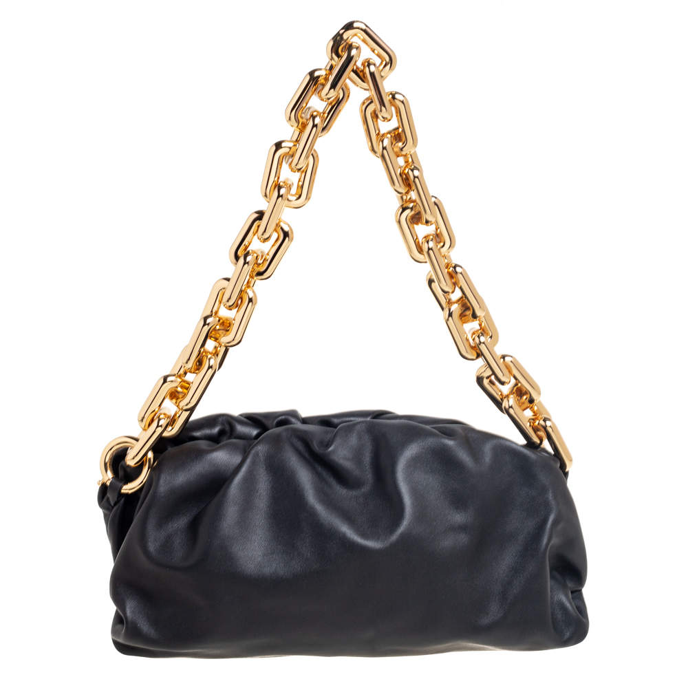 Pre Owned Bottega Veneta Black Leather Chain Pouch Clutch