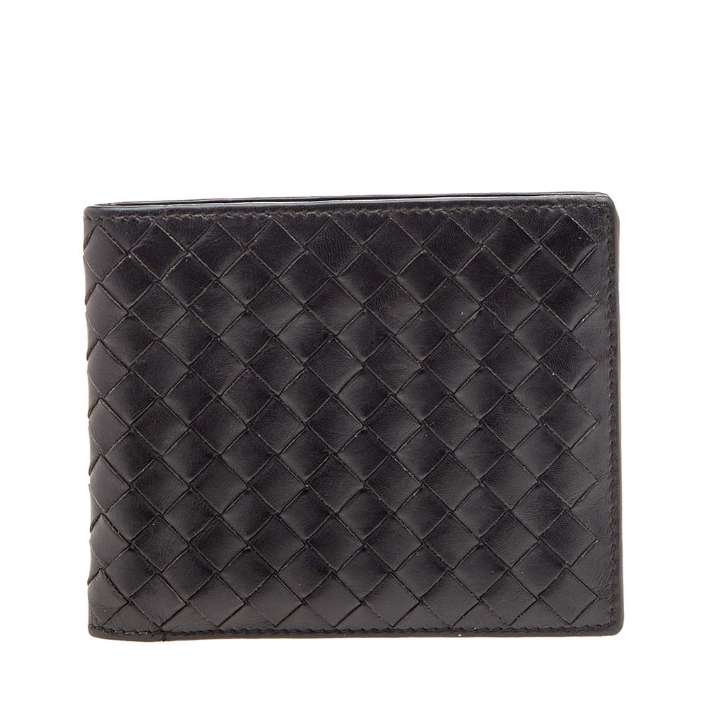 Pre Owned Bottega Veneta Dark Brown Intrecciato Leather Bifold Wallet