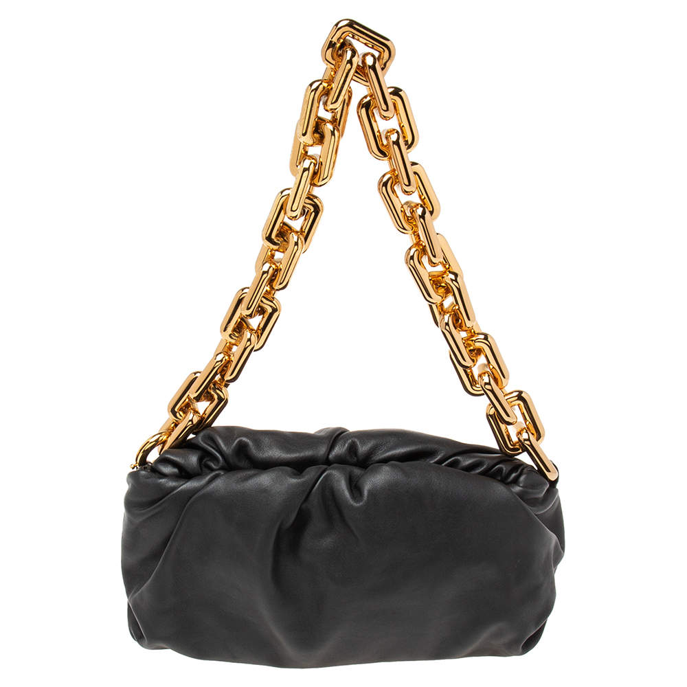 Pre Owned Bottega Veneta Black Leather Chain Pouch