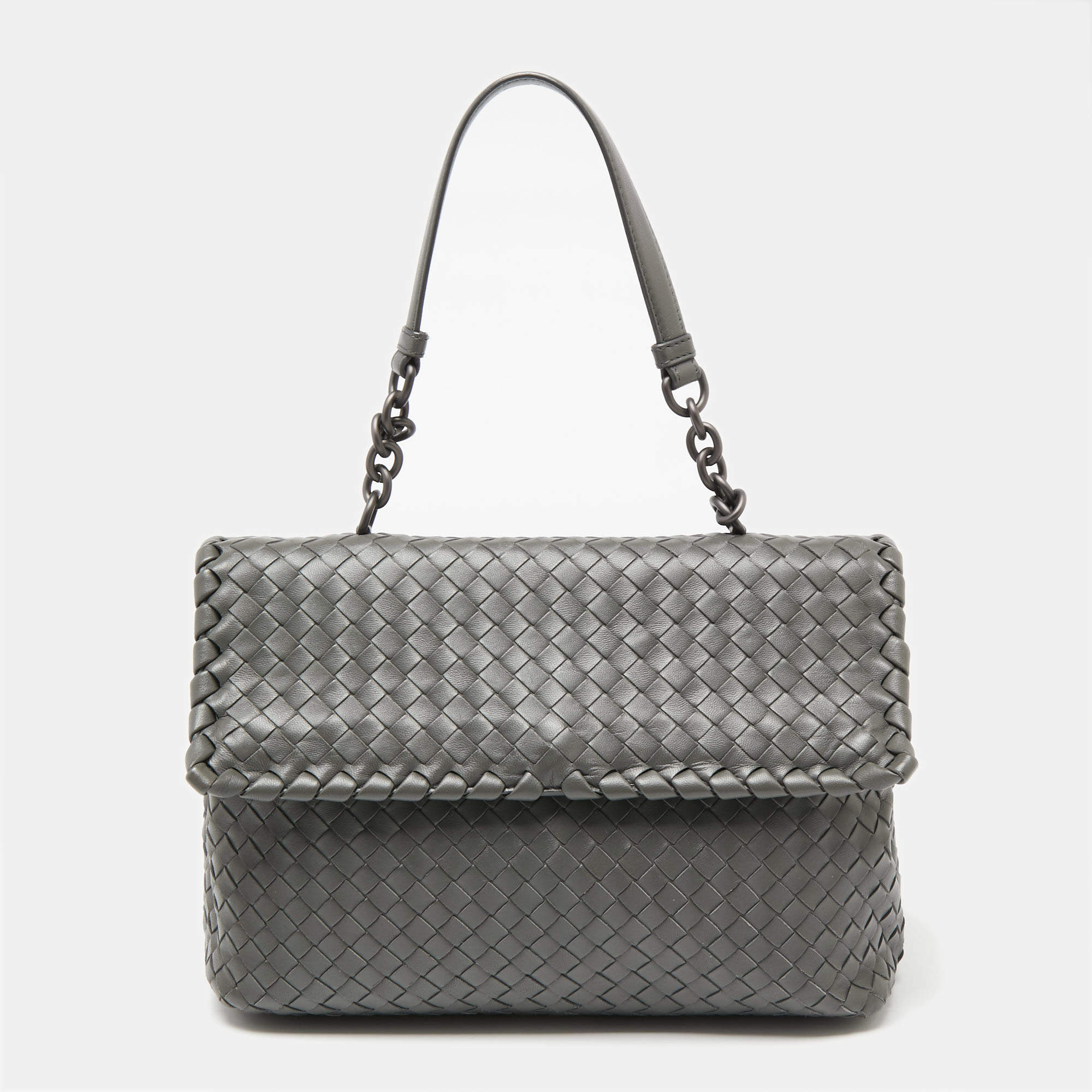 Pre Owned Bottega Veneta Grey Intrecciato Leather Olimpia Bag