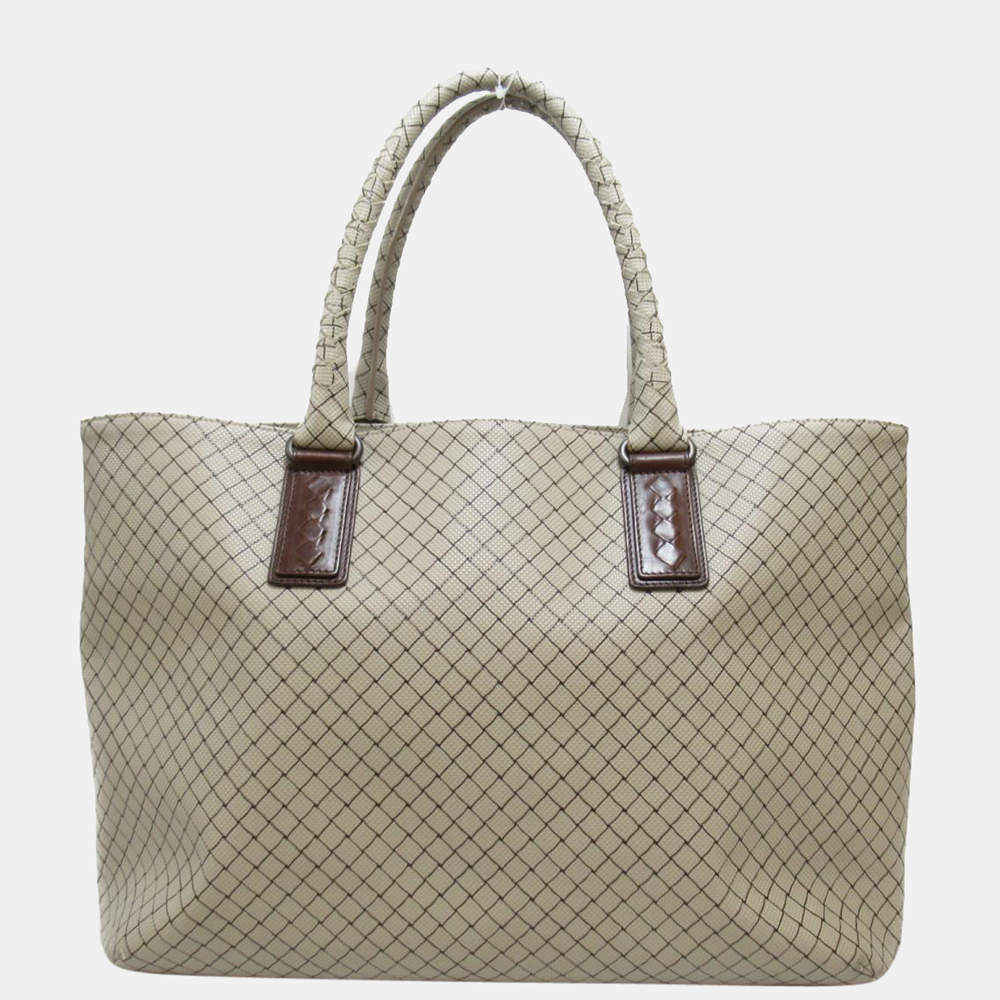 Pre Owned Bottega Veneta White/Brown Leather Marco Polo Tote Bag 
