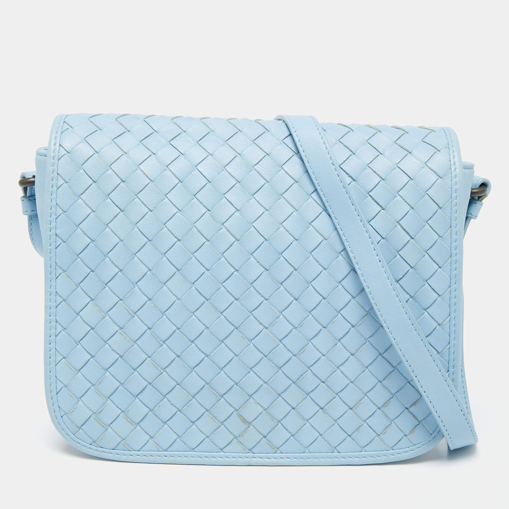 Bottega Veneta Intrecciato Flap Crossbody Bag Blue