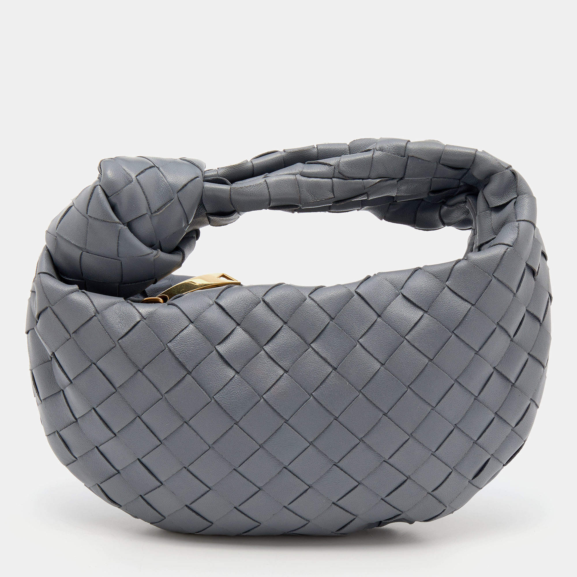 Pre Owned Bottega Veneta Grey Intrecciato Leather Mini BV Jodie Bag