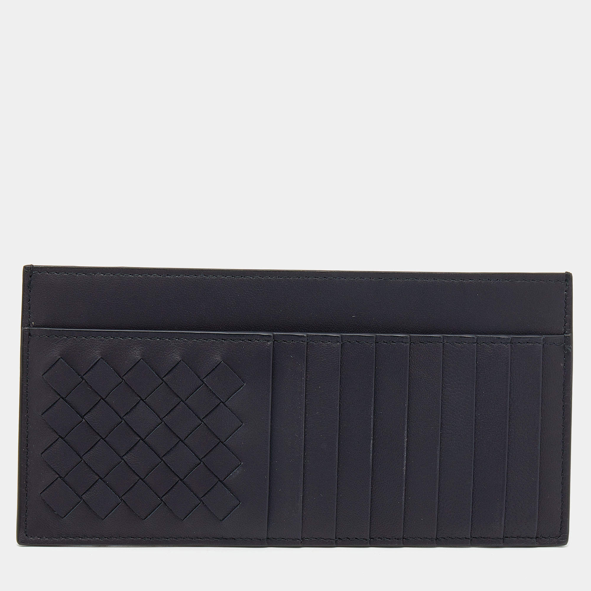 Bottega Veneta Black Leather Intrecciato Cheque Wallet 