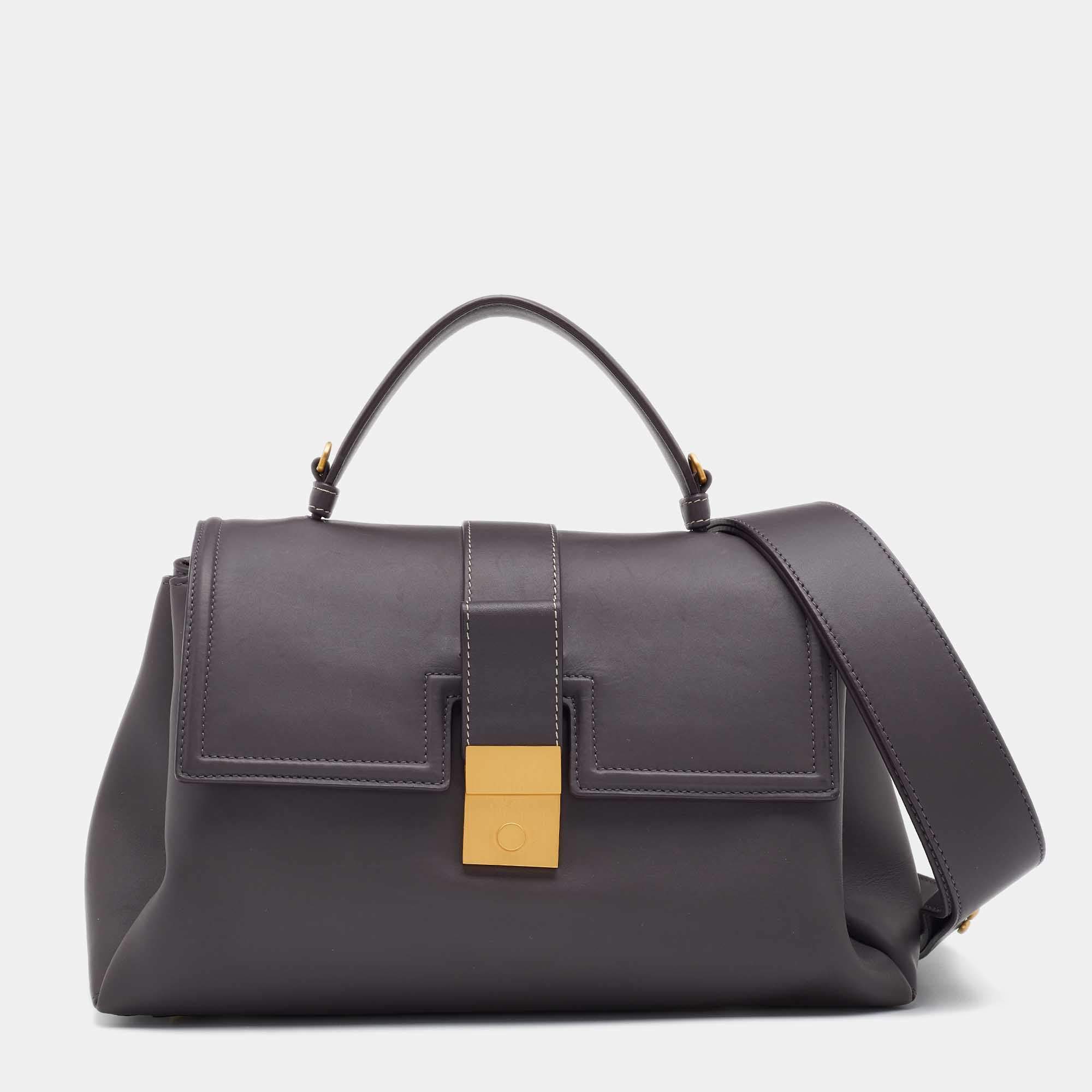 Pre Owned Bottega Veneta Plum Leather Small Piazza Top Handle Bag