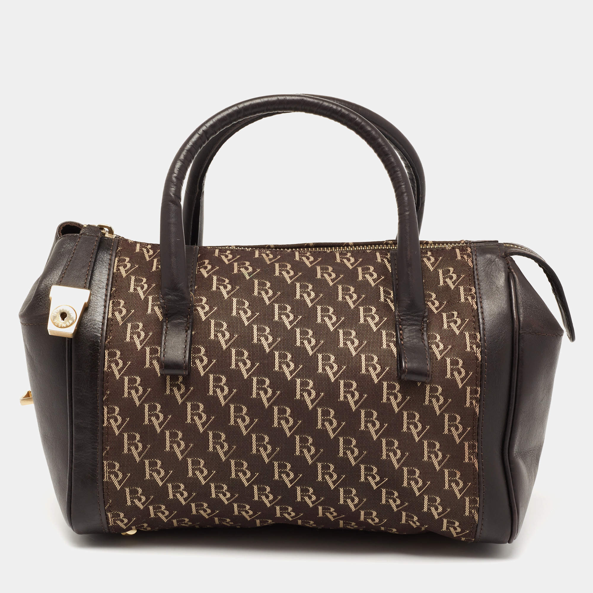 Pre Owned Bottega Veneta Brown Signature Canvas and Leather Boston Bag