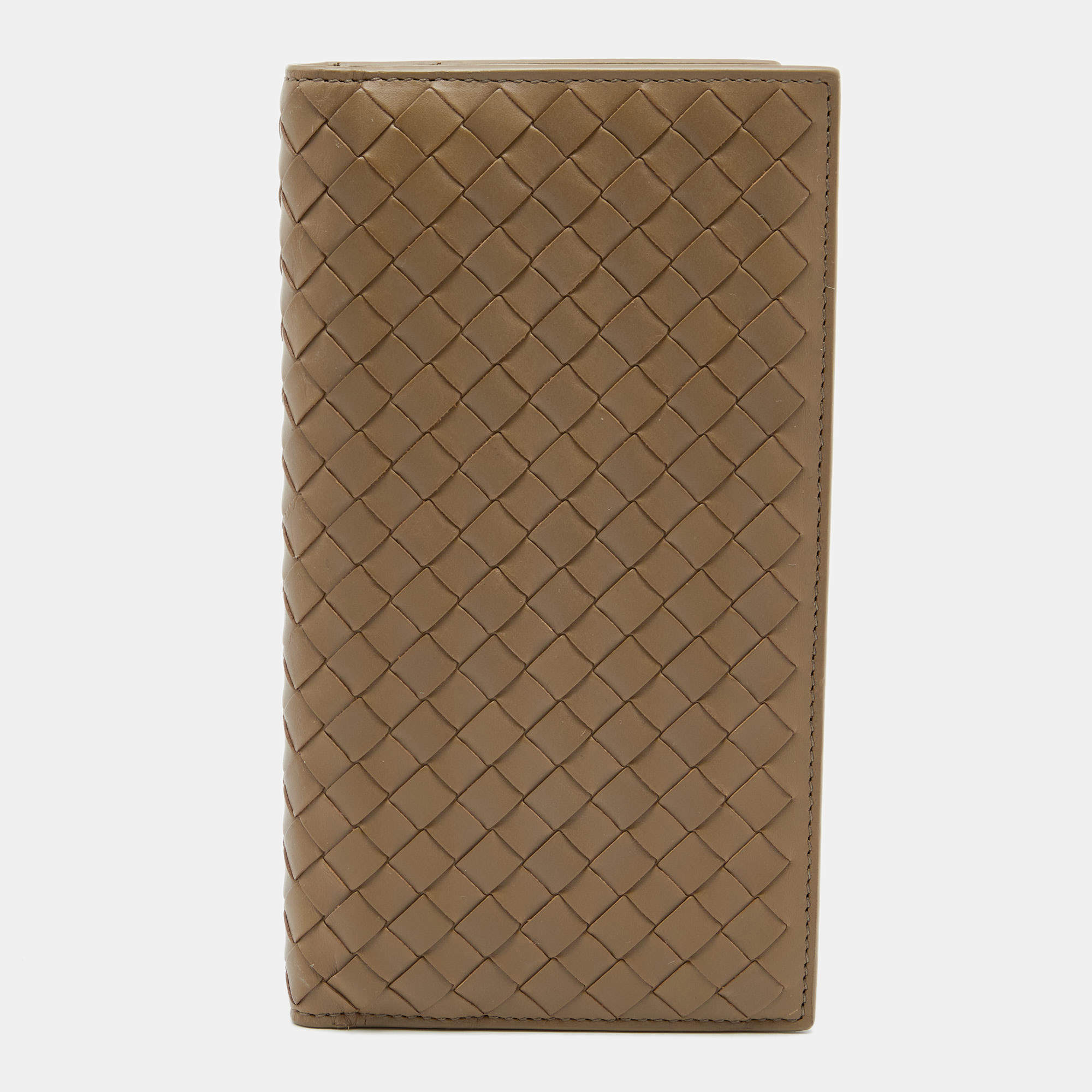 Pre Owned Bottega Veneta Khaki Intrecciato Leather Bifold Wallet