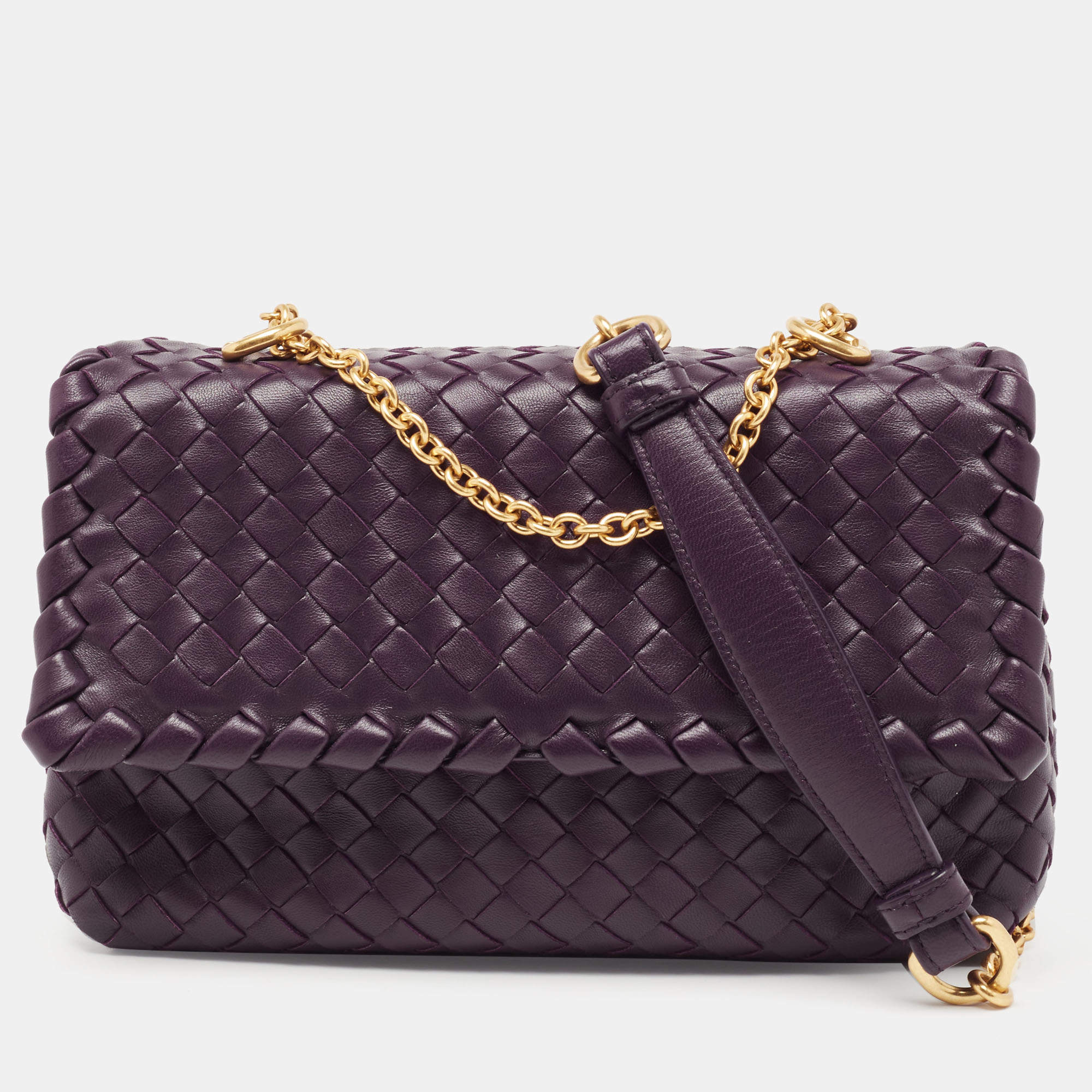 Pre Owned Bottega Veneta Purple Intrecciato Leather Baby Olimpia Shoulder Bag