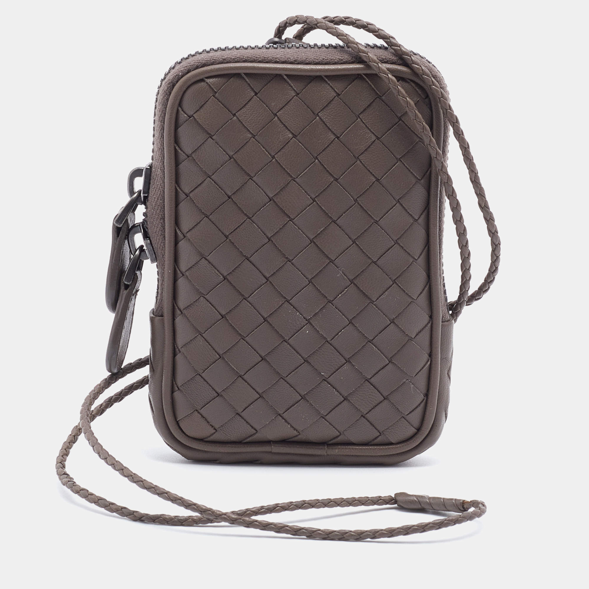 Pre Owned Bottega Veneta Grey Intrecciato Leather Shoulder Bag