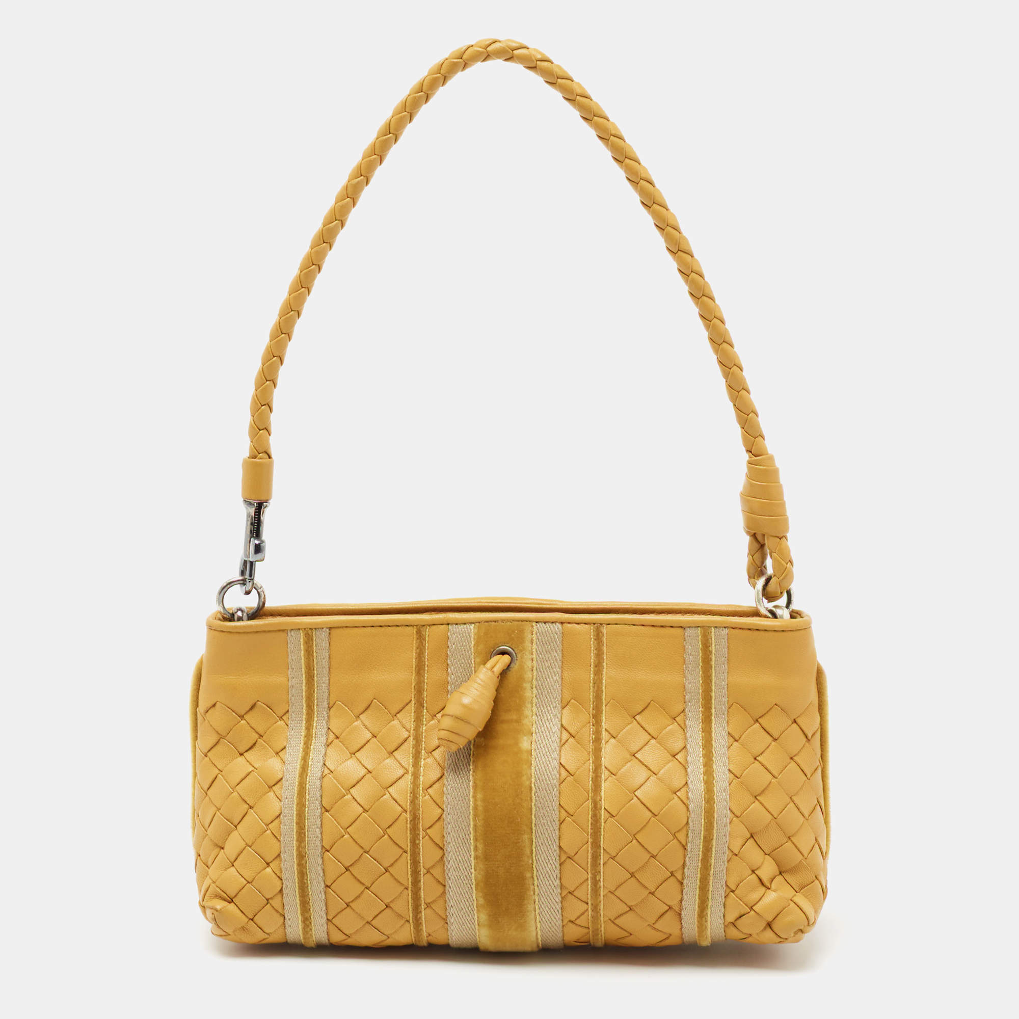 Pre Owned Bottega Veneta Yellow Intrecciato Leather Shoulder Bag