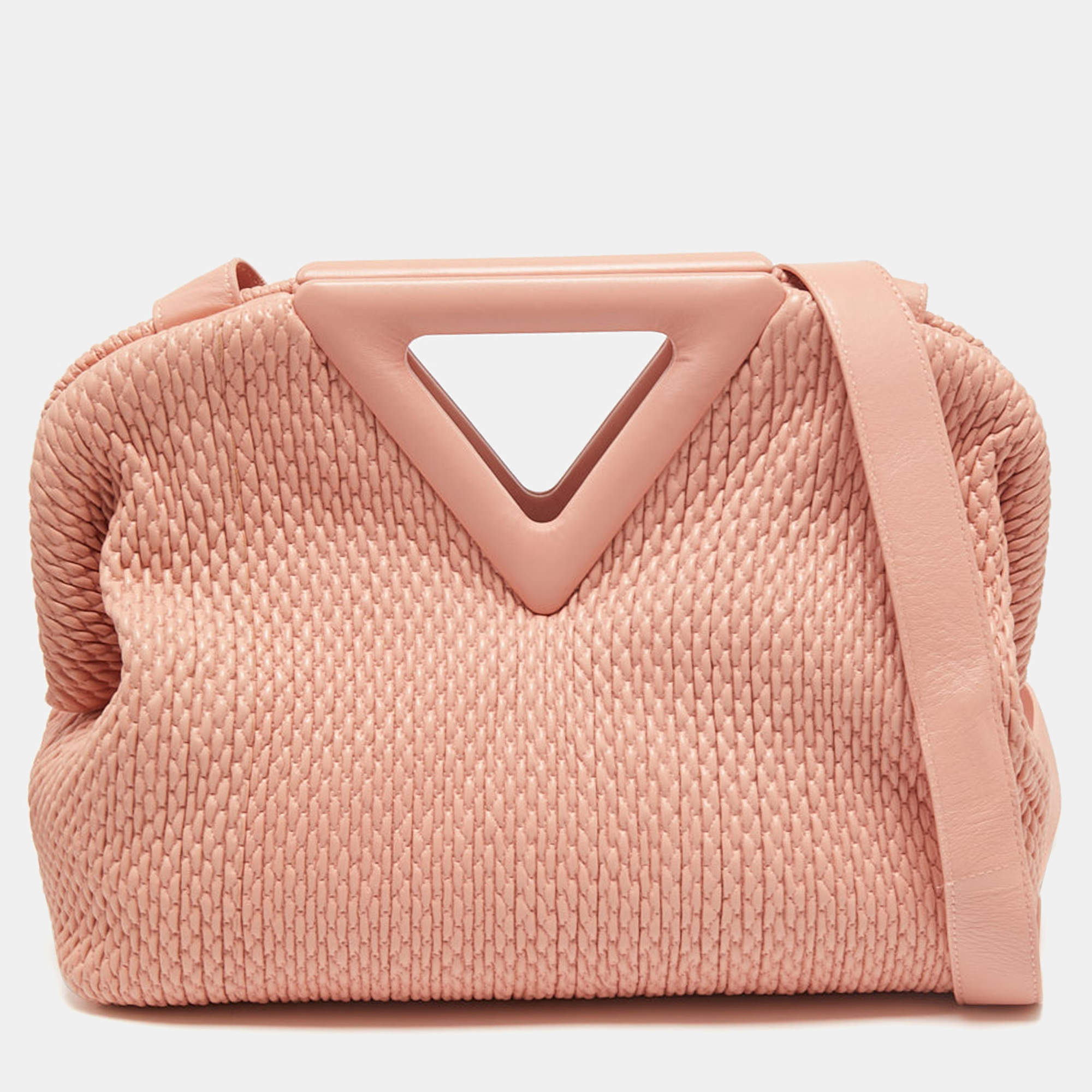 Pre Owned Bottega Veneta Peach Quilted Leather Medium Point Shoulder Bag