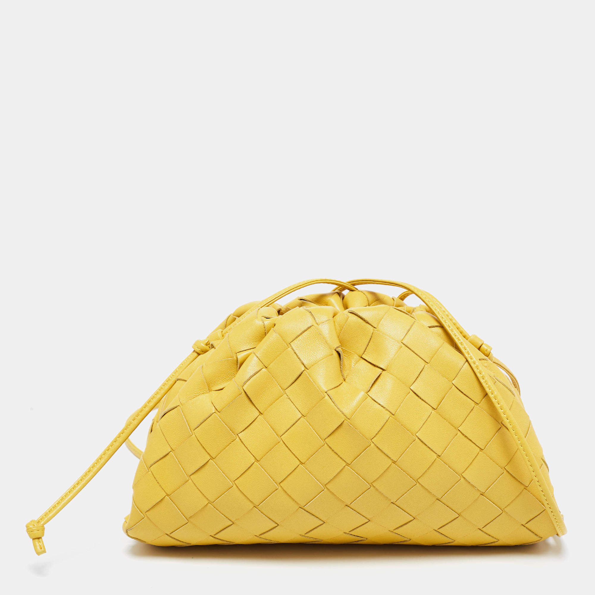Pre Owned Bottega Veneta Yellow Intrecciato Leather Pouch