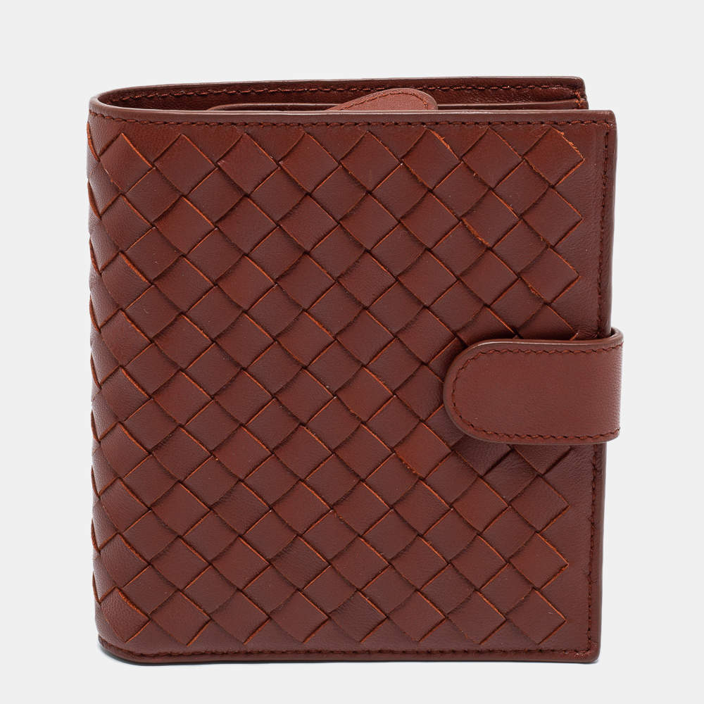 Pre Owned Bottega Veneta Brown Intrecciato Leather French Wallet