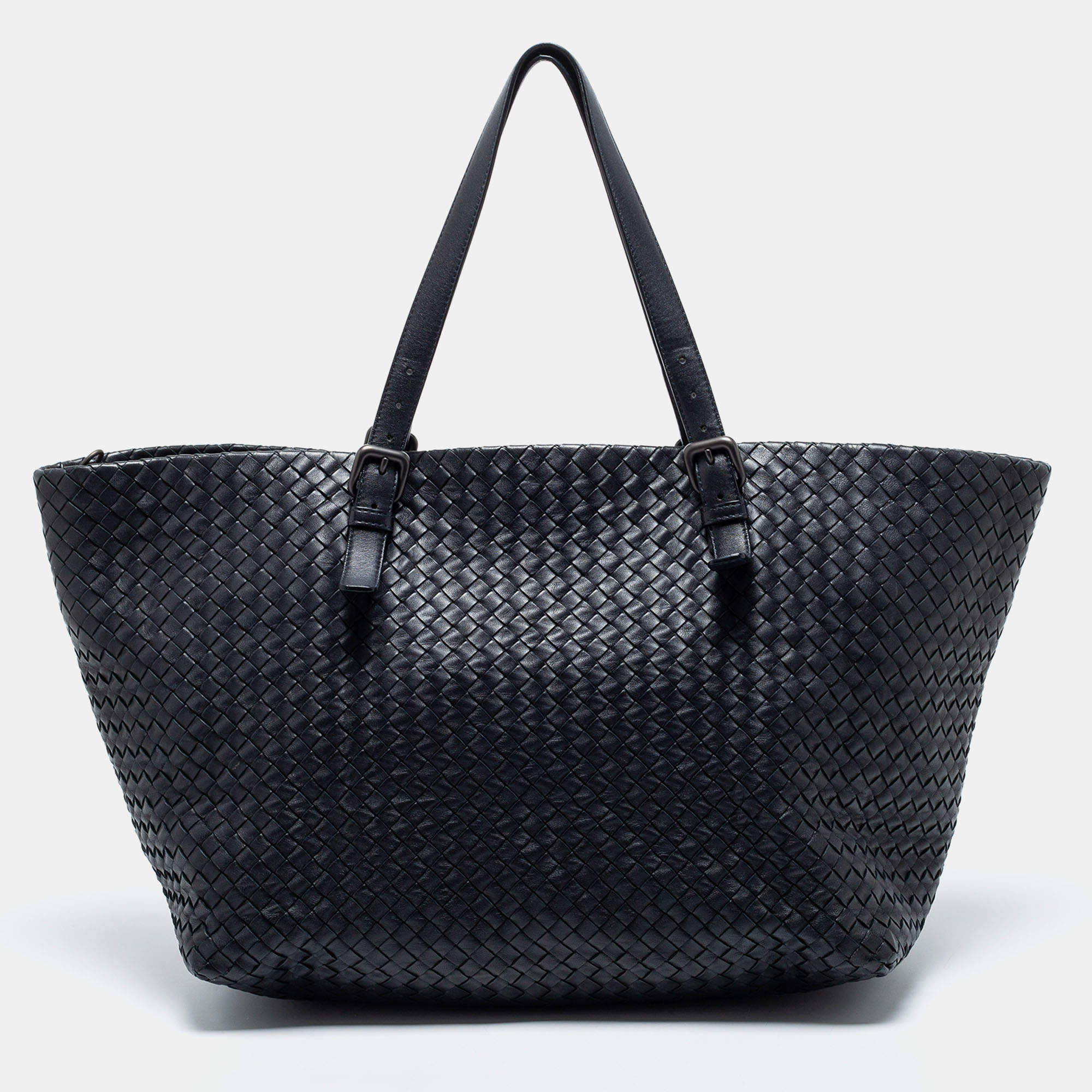 Pre Owned Bottega Veneta Black Intrecciato Leather Tote
