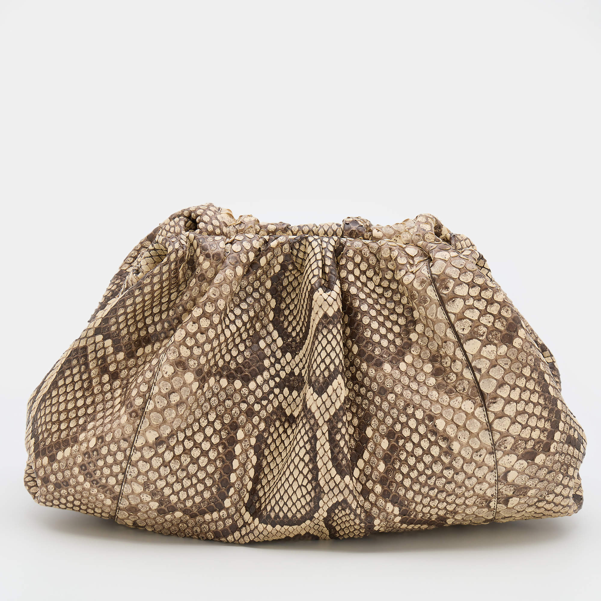 Pre Owned Bottega Veneta Brown/Beige Python Large The Pouch Clutch
