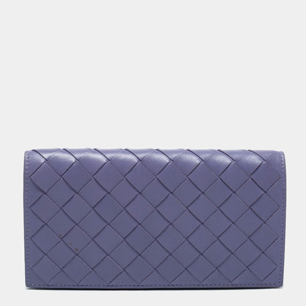 Pre Owned Bottega Veneta Purple Intrecciato Leather Flap Continental Wallet