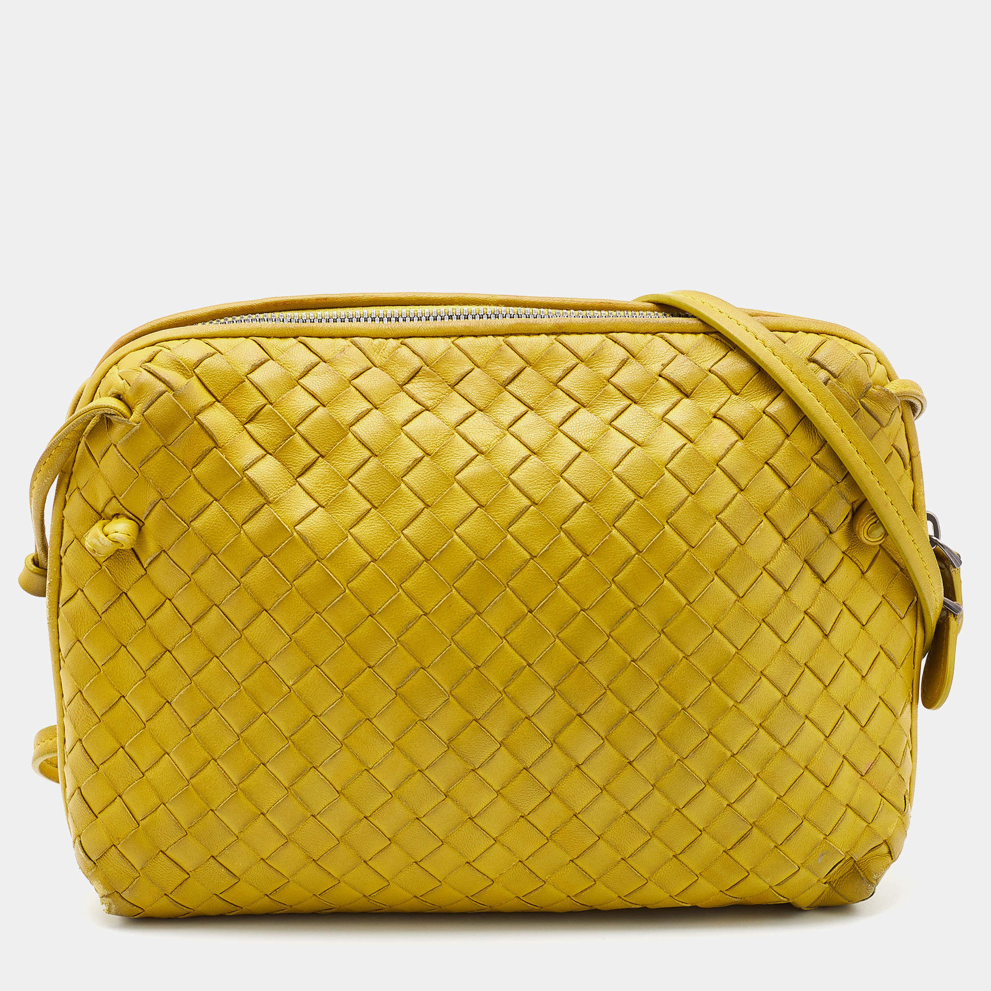 مملوكة مسبقًا Bottega Veneta Citrus Yellow Intrecciato Leather Nodini Shoulder Bag