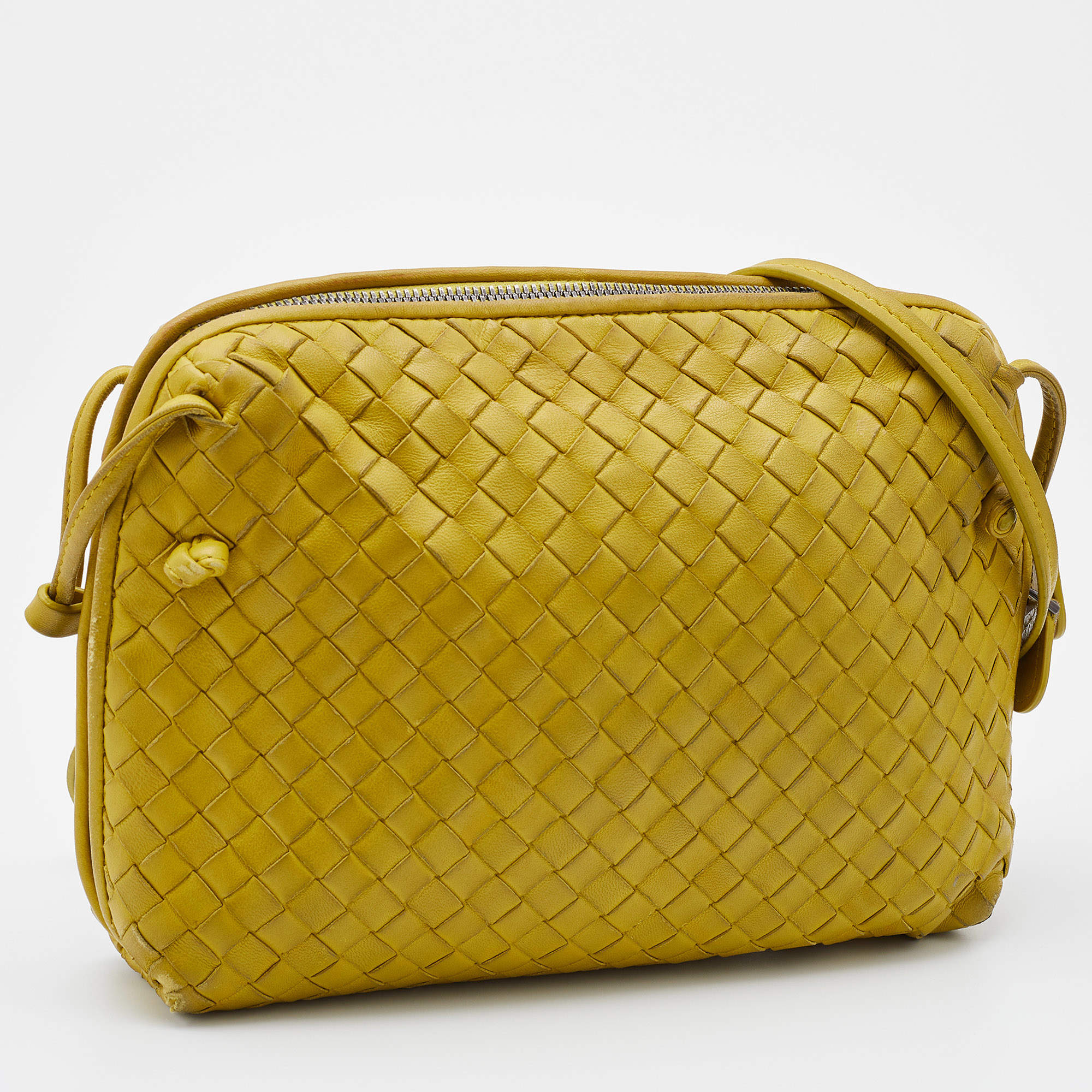 Bottega Veneta Yellow Intrecciato Leather Nodini Crossbody Bag