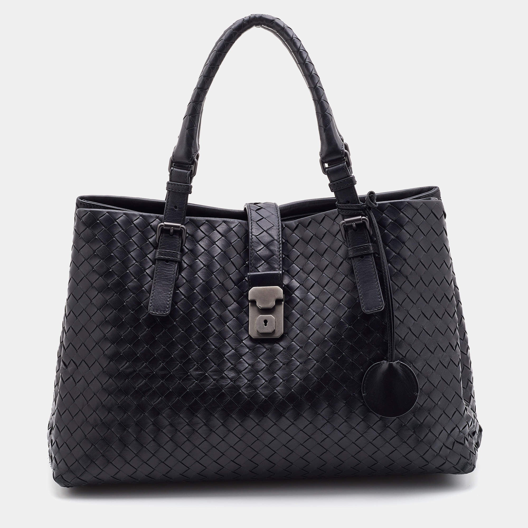Pre Owned Bottega Veneta Black Intrecciato Leather Roma Tote