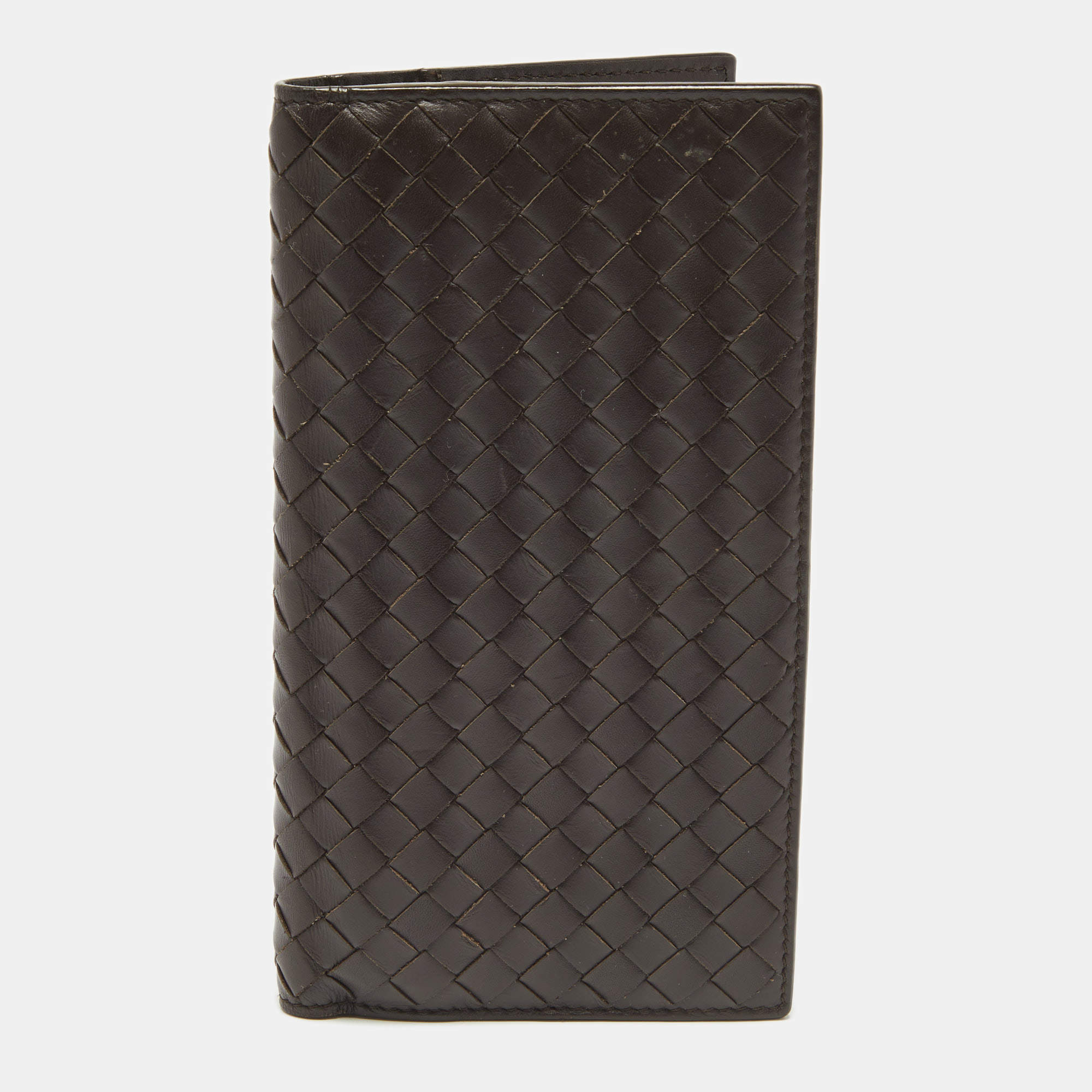 مملوكة مسبقًا Bottega Veneta Dark Brown Intrecciato Leather Bifold Wallet