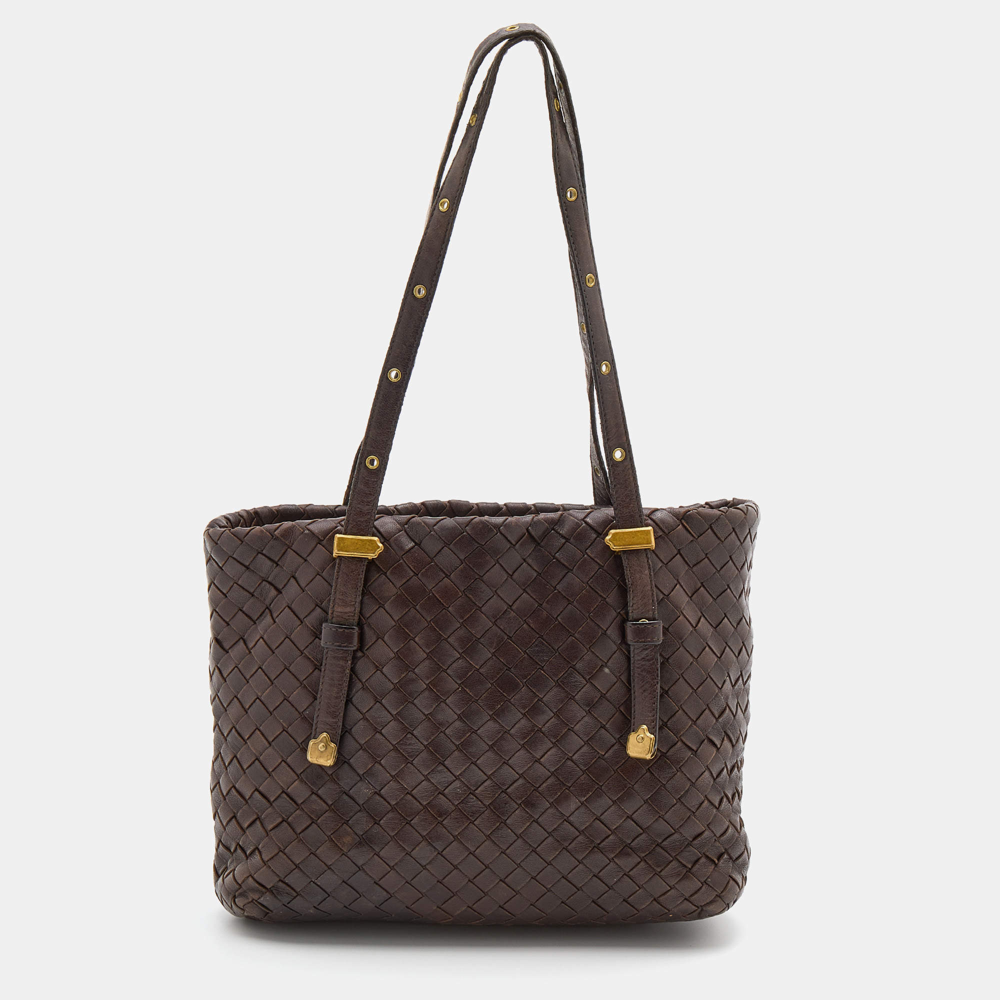 Pre Owned Bottega Veneta Brown Intrecciato Leather Tote