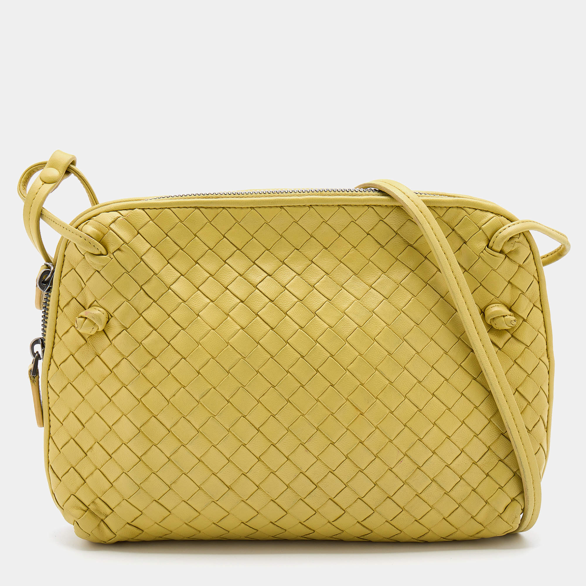 Pre Owned Bottega Veneta Yellow Intrecciato Leather Nodini Shoulder Bag