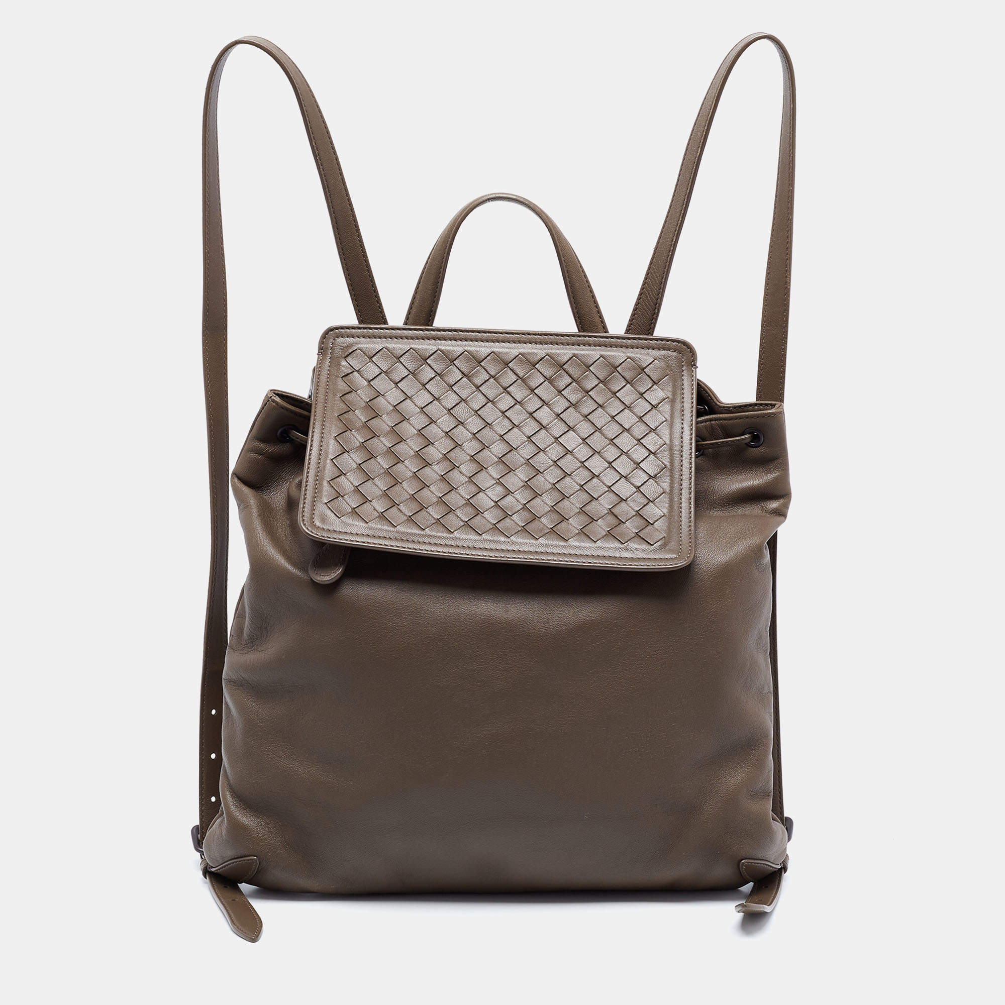 Pre Owned Bottega Veneta Brown Intrecciato Leather Backpack