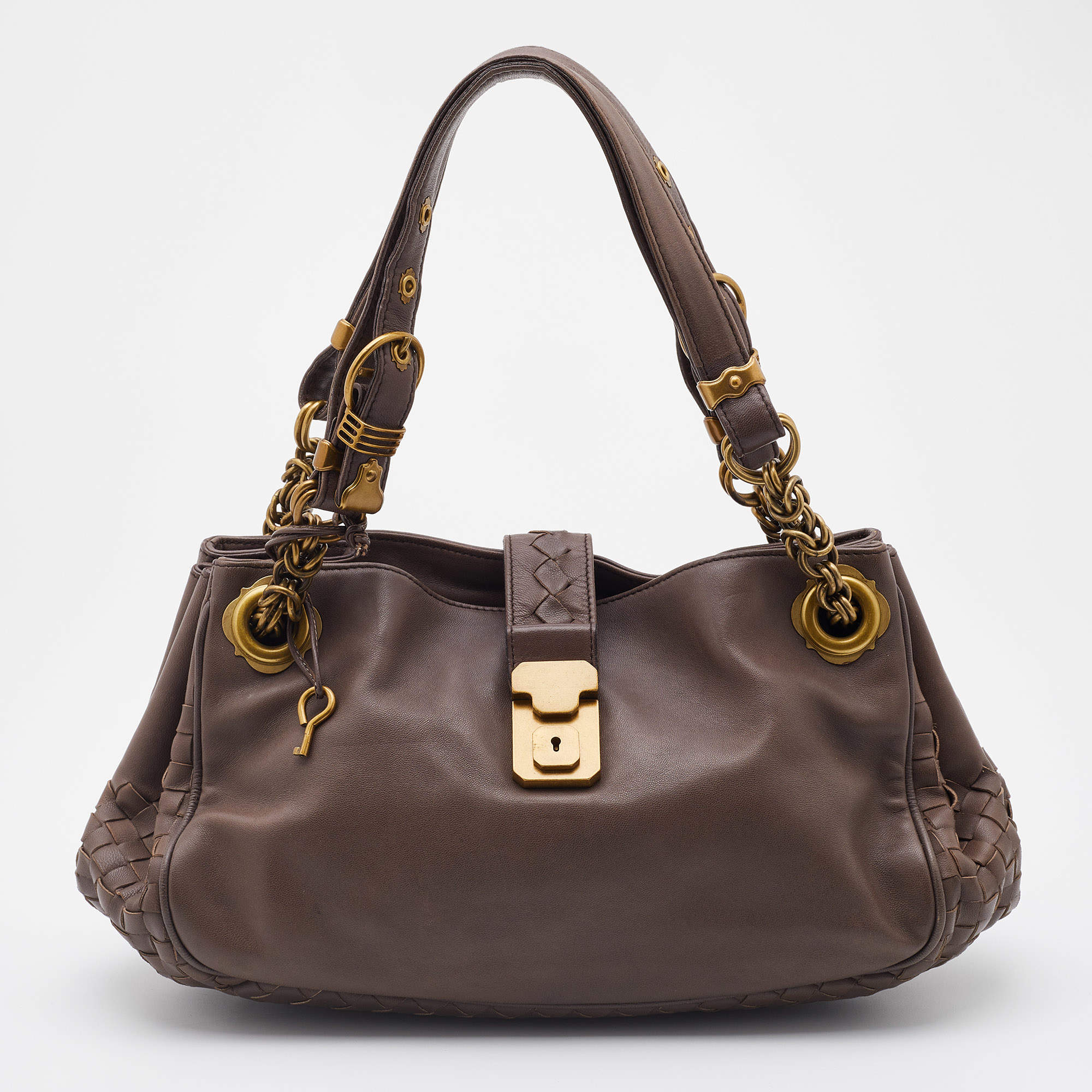 Pre Owned Bottega Veneta Brown Leather Napoli Bag