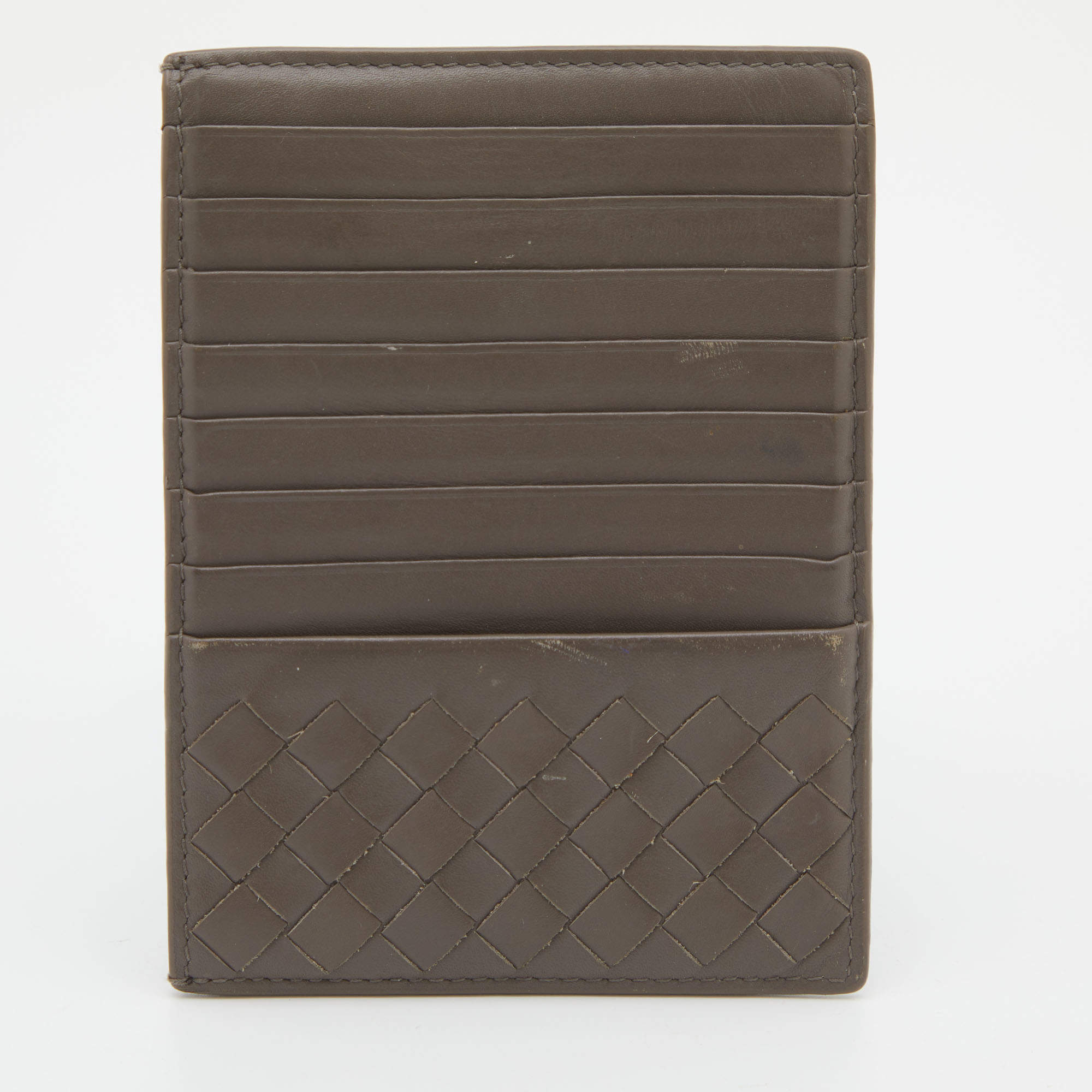 Pre Owned Bottega Veneta Grey Intrecciato Leather Card Holder