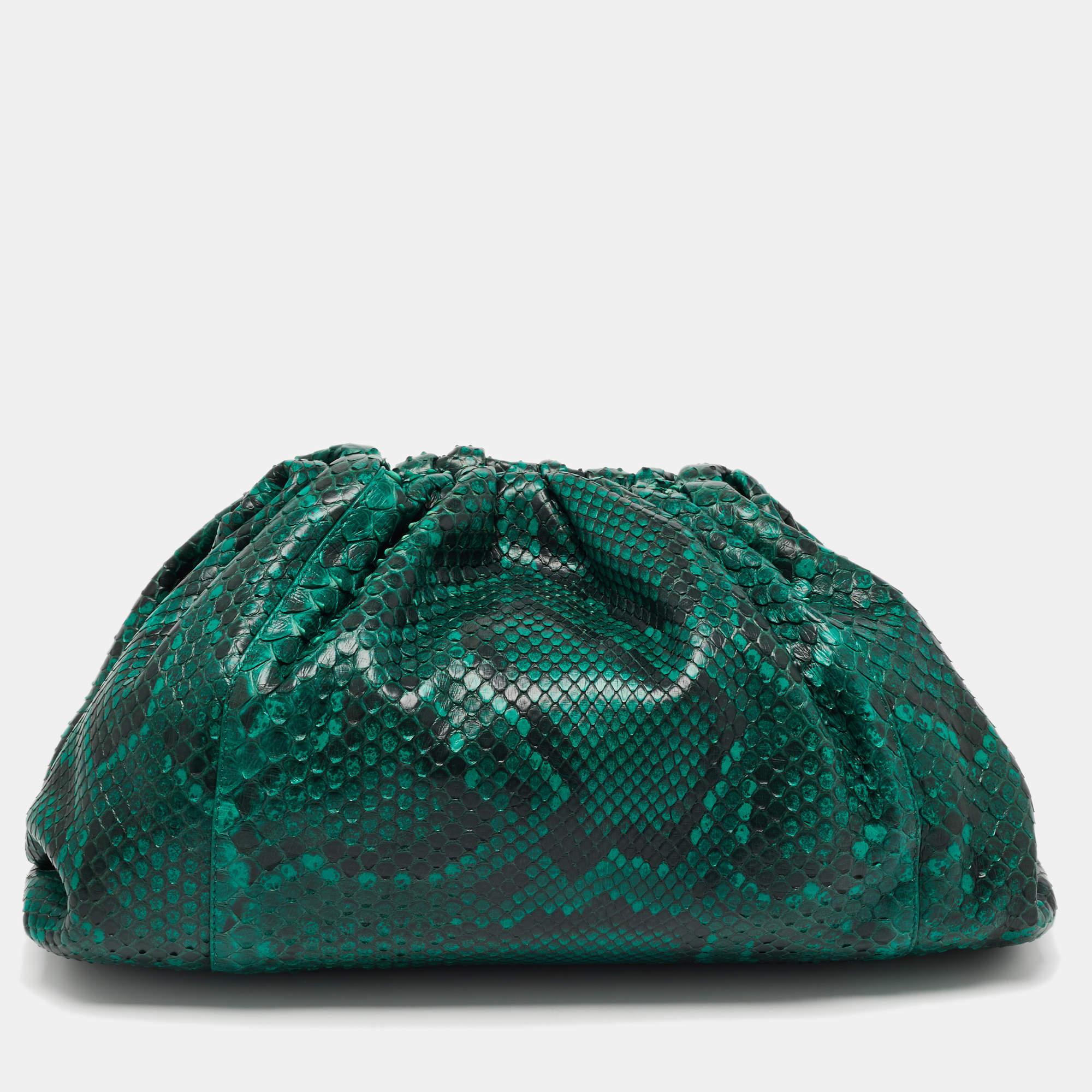 Pre Owned Bottega Veneta Green/Black Python The Pouch Clutch