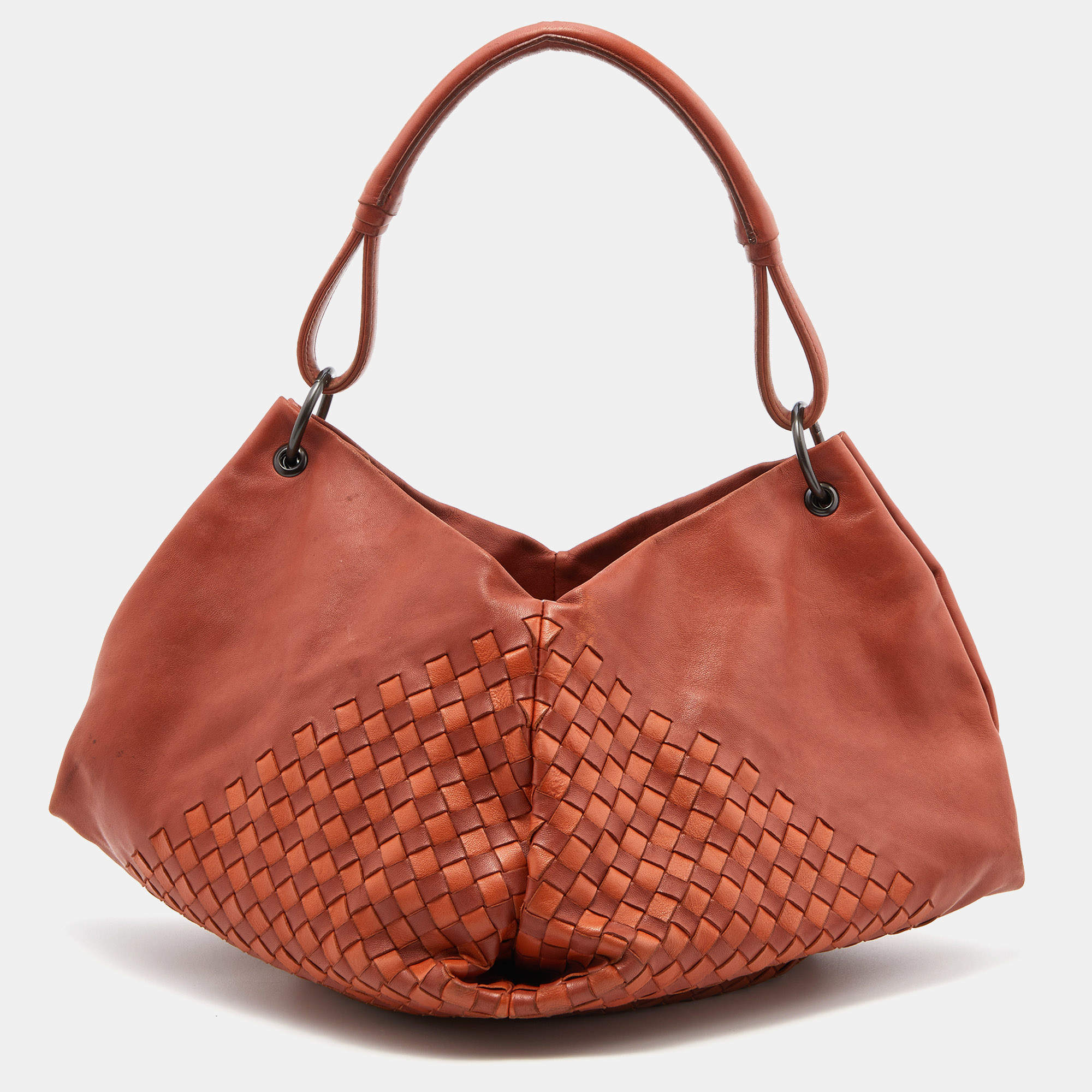 Pre Owned Bottega Veneta Brown Intrecciato Leather Aquilone Fortune Cookie Hobo
