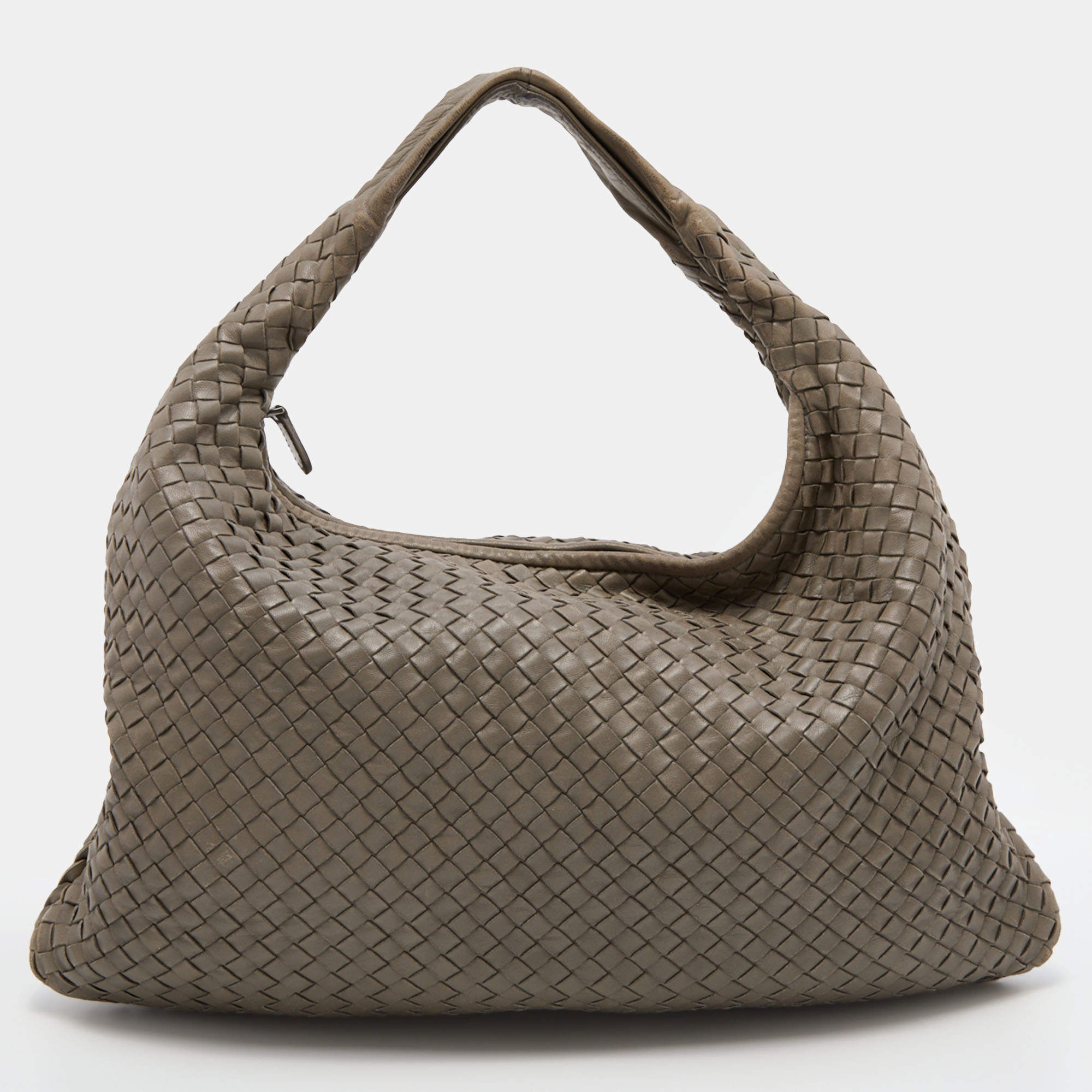 Pre Owned Bottega Veneta Grey Intrecciato Leather Veneta Hobo