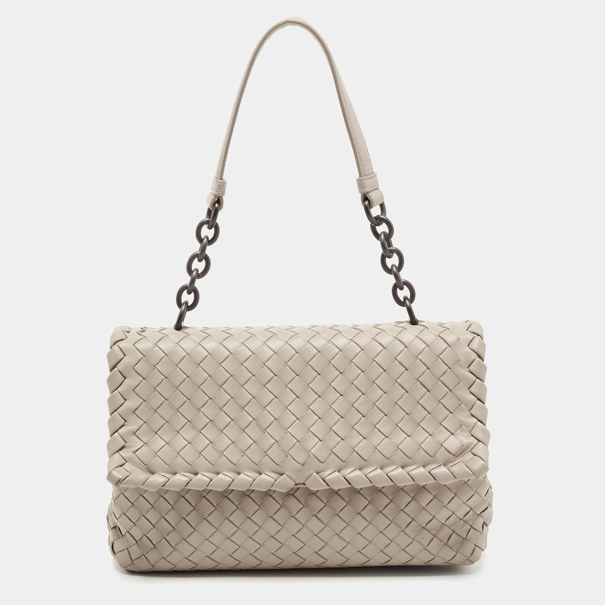 Bottega Veneta Beige Intrecciato Leather Olimpia Top Handle Bag