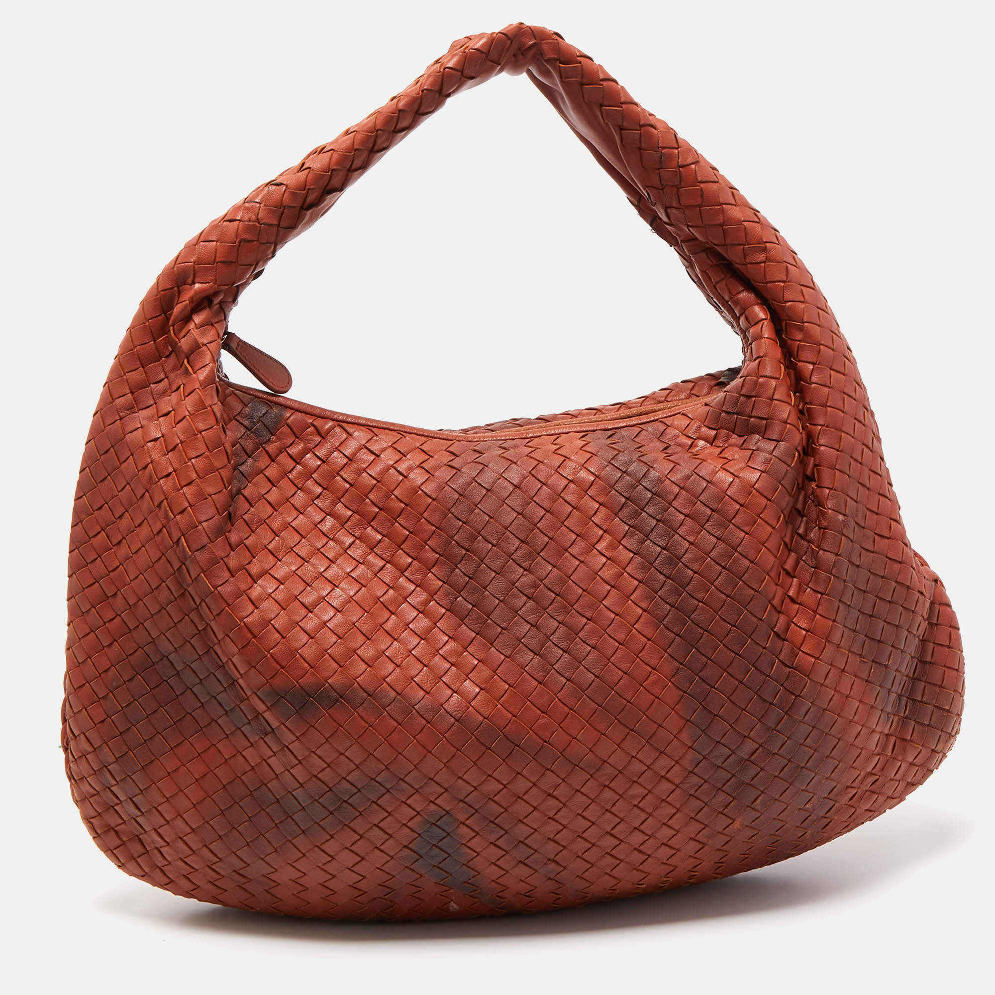 مملوكة مسبقًا Bottega Veneta Two-Tone Brown Intrecciato Leather Large Hobo