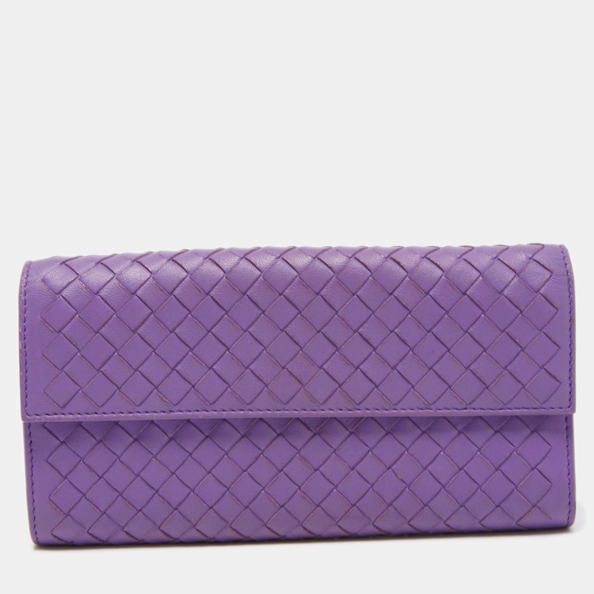 مملوكة مسبقًا Bottega Veneta Purple Intrecciato Leather Flap Continental Wallet