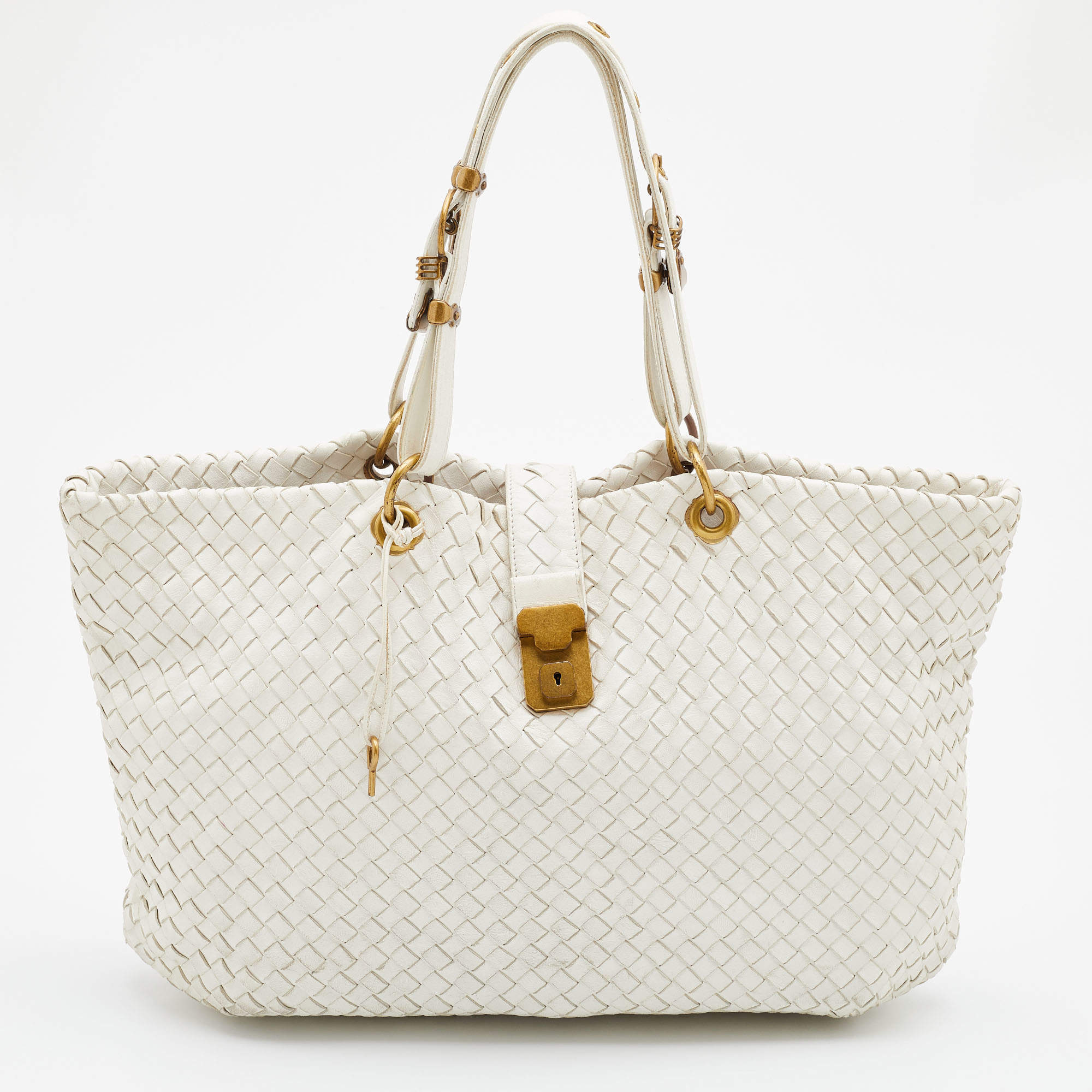 Bottega Veneta Off White Intrecciato Leather Tote