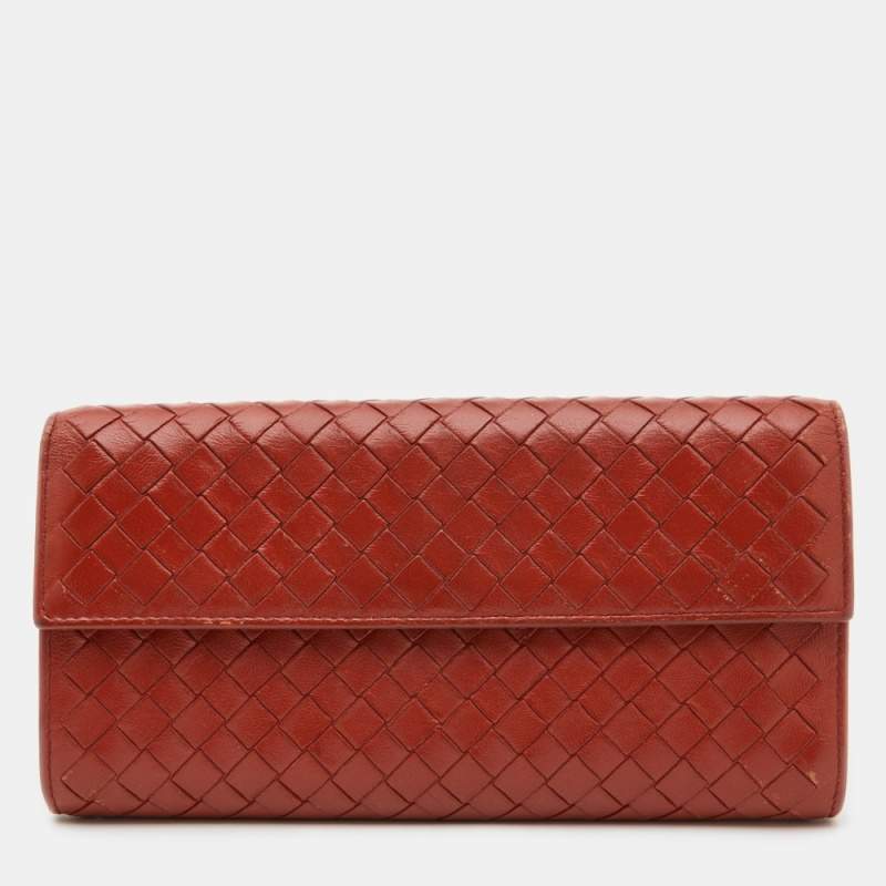 Pre Owned Bottega Veneta Rust Intrecciato Leather Flap Continental Wallet