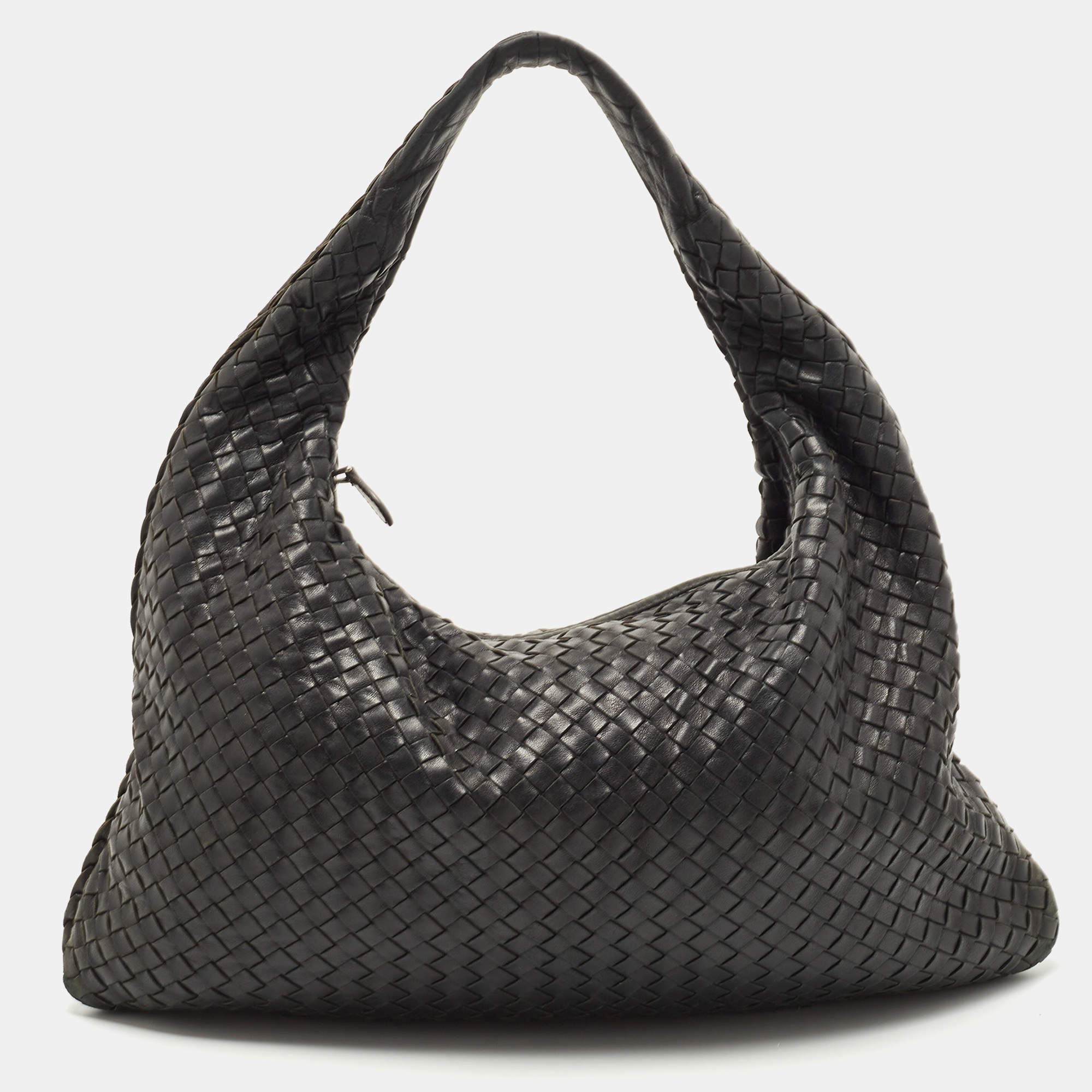 Pre Owned Bottega Veneta Black Intrecciato Leather Large Veneta Hobo