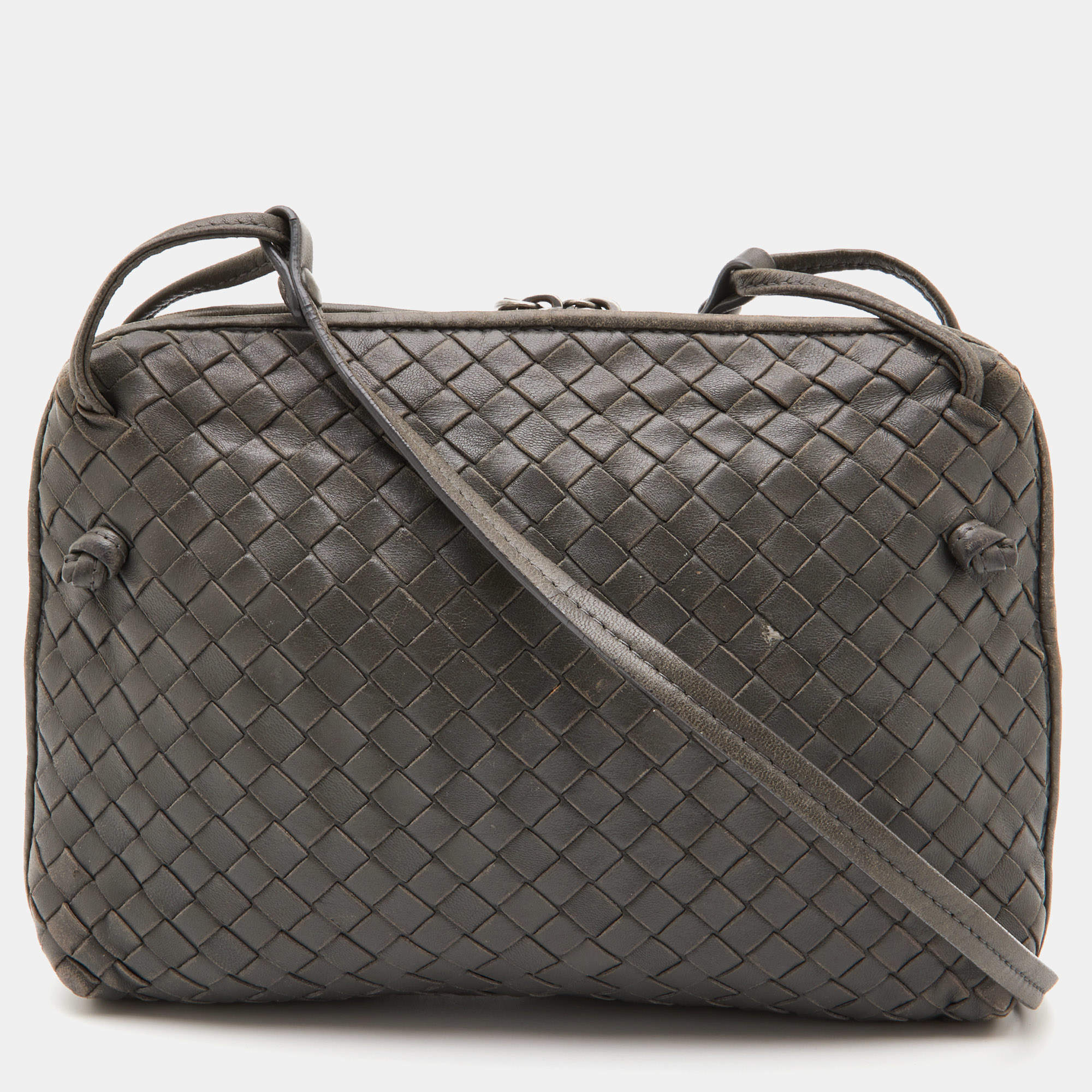 Bottega Veneta Grey Intrecciato Leather Nodini Crossbody Bag Bottega ...