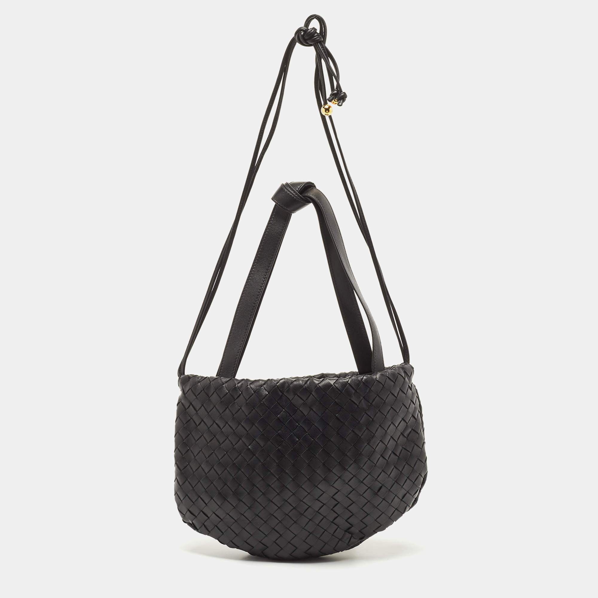 Pre Owned حقيبة كتف بوتيغا فينيتا بولب جلد إنترشياتو سوداء صغيرة