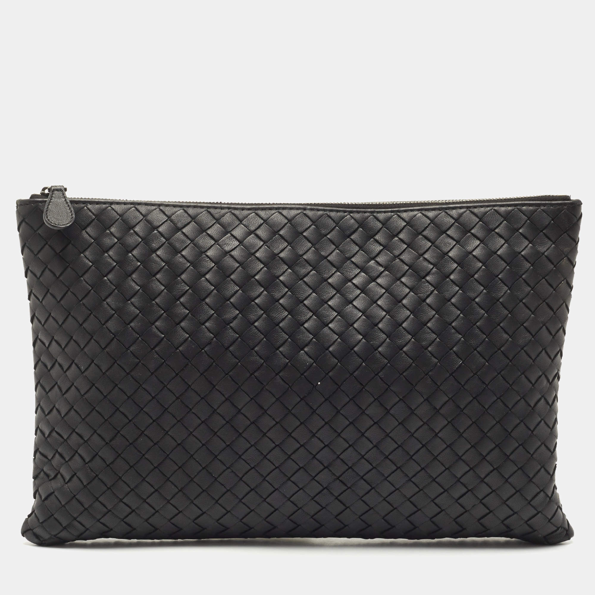 Pre Owned حقيبة صغيرة بوتيغا فينيتا جلد انترشياتو أسود بسحاب علوي 