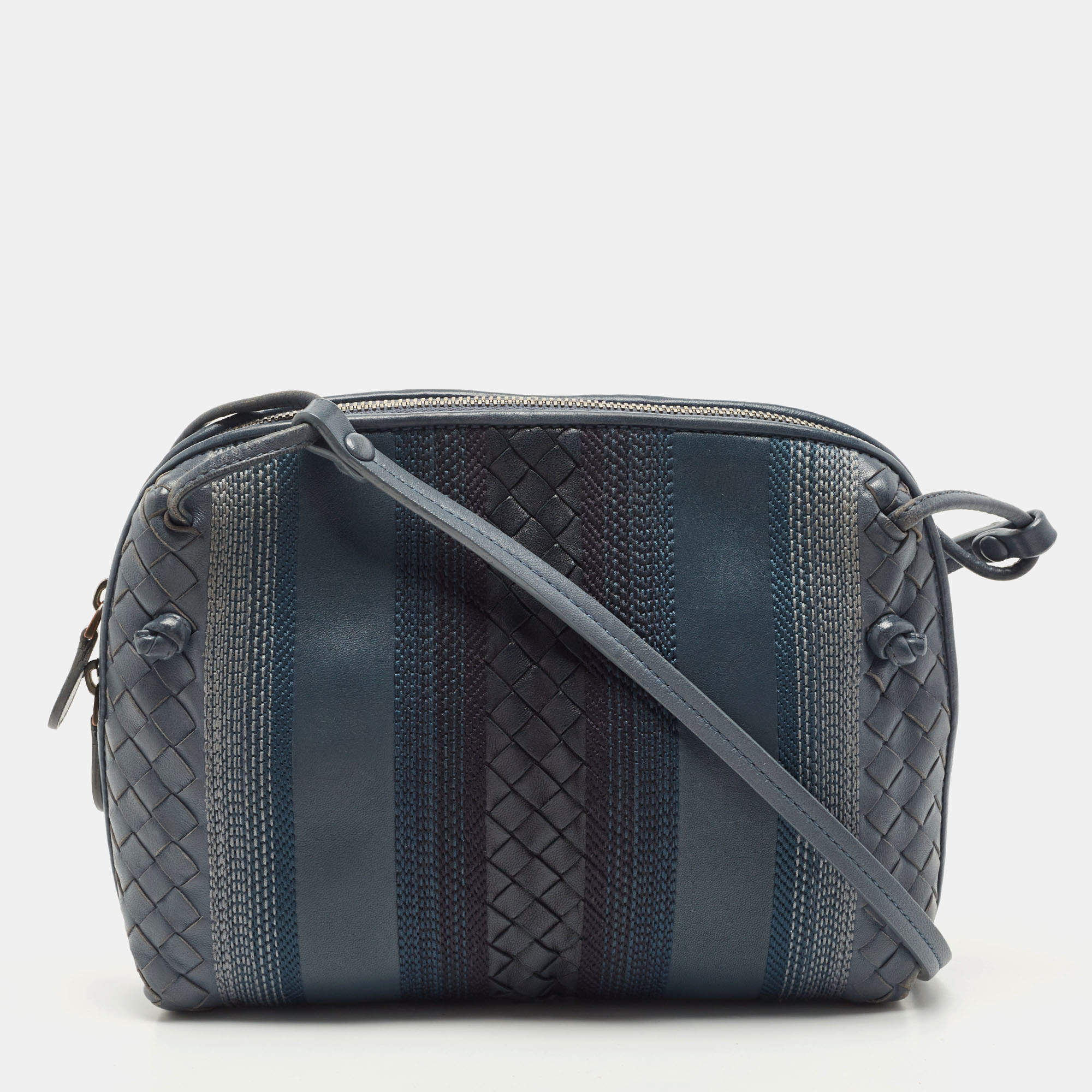 Bottega Veneta Blue Intrecciato Leather Nodini Crossbody Bag